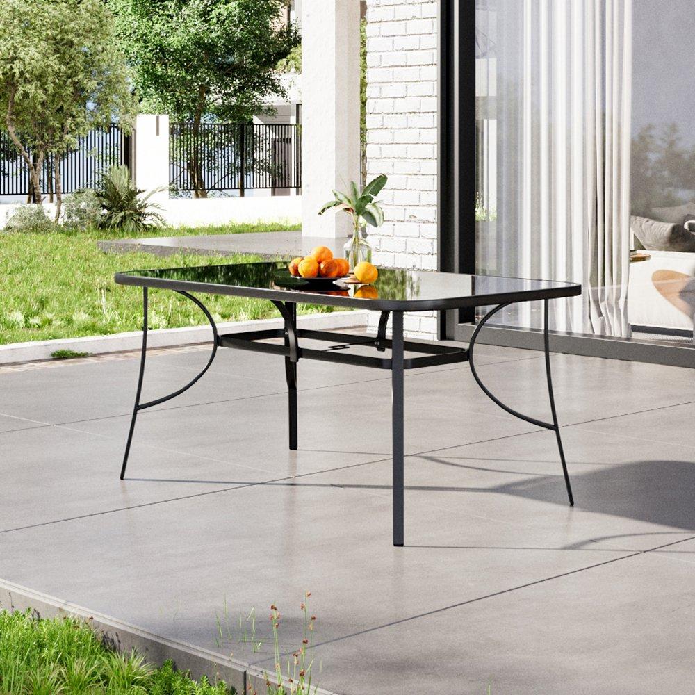 Black - Breeins - 150cm Rectangle Tempered Glass Garden Table, Black - 1