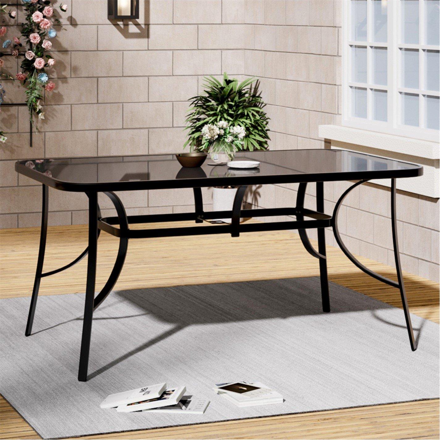 Black - Breeins - 150cm Rectangle Tempered Glass Garden Table, Black - 4