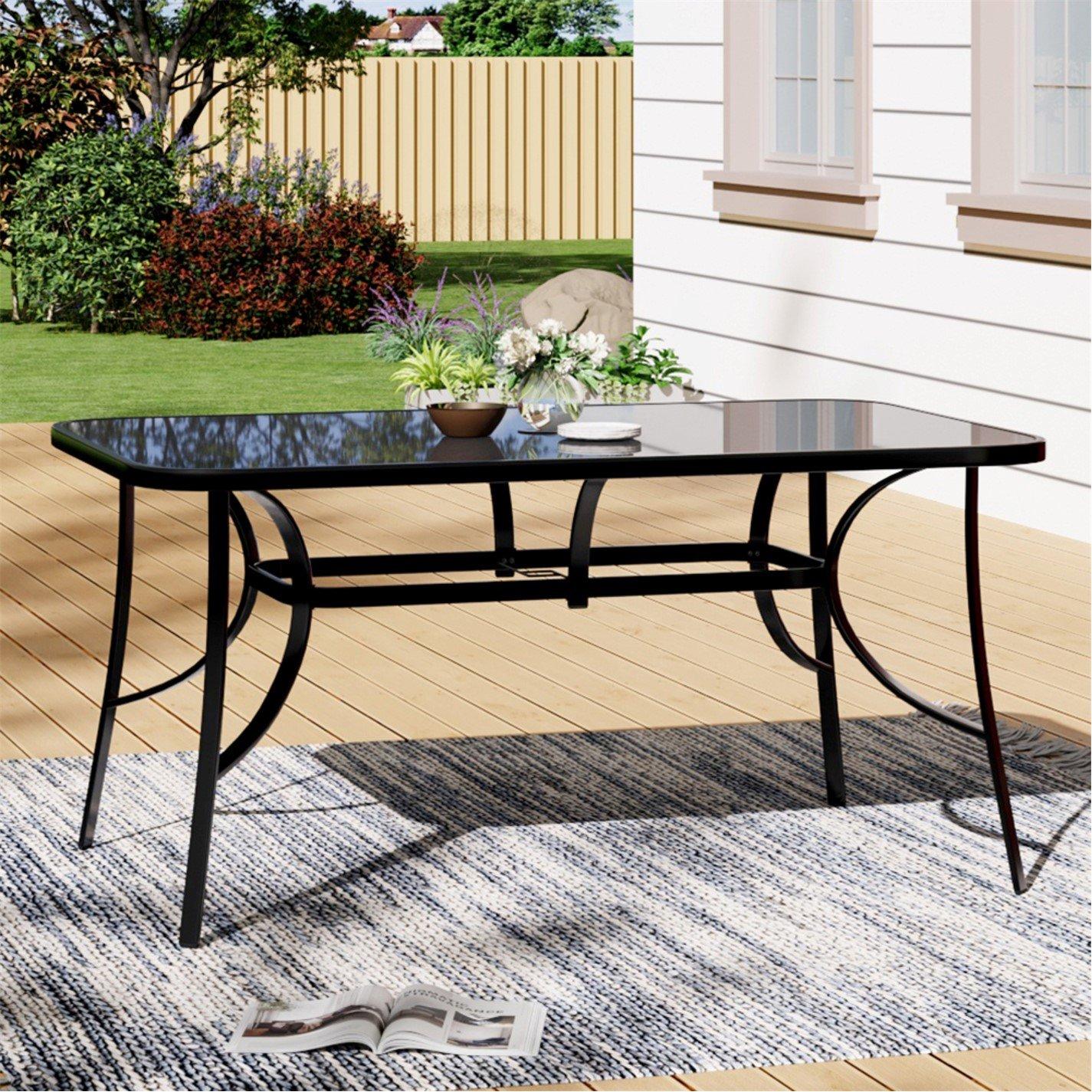 Black - Breeins - 150cm Rectangle Tempered Glass Garden Table, Black - 5