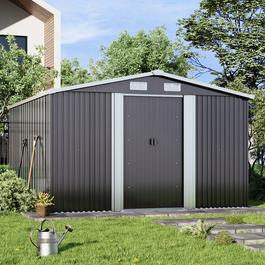 Breeins Outdoor 12x10Fts Metal Storage Shed Black