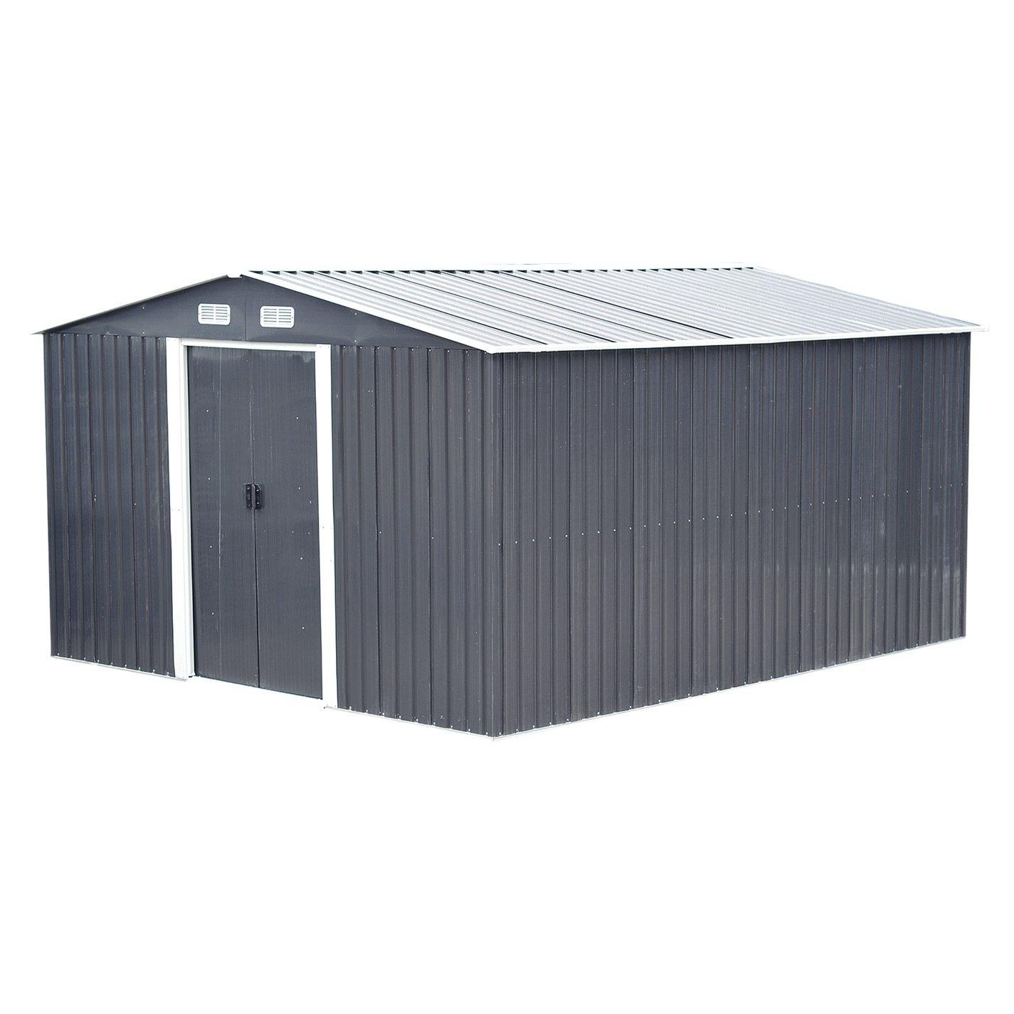 Black - Breeins - Outdoor 12x10Fts Metal Storage Shed Black - 3
