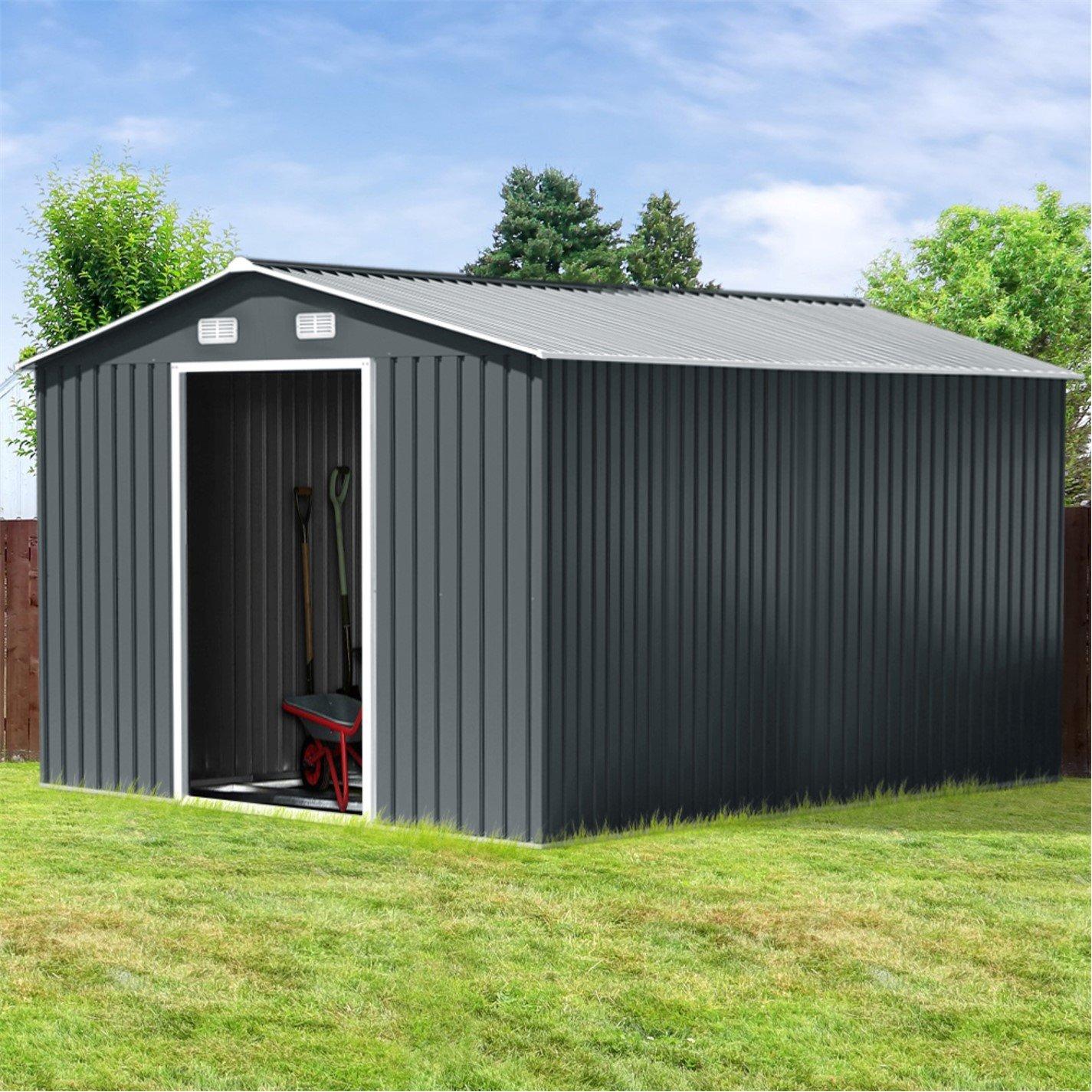 Black - Breeins - Outdoor 12x10Fts Metal Storage Shed Black - 5