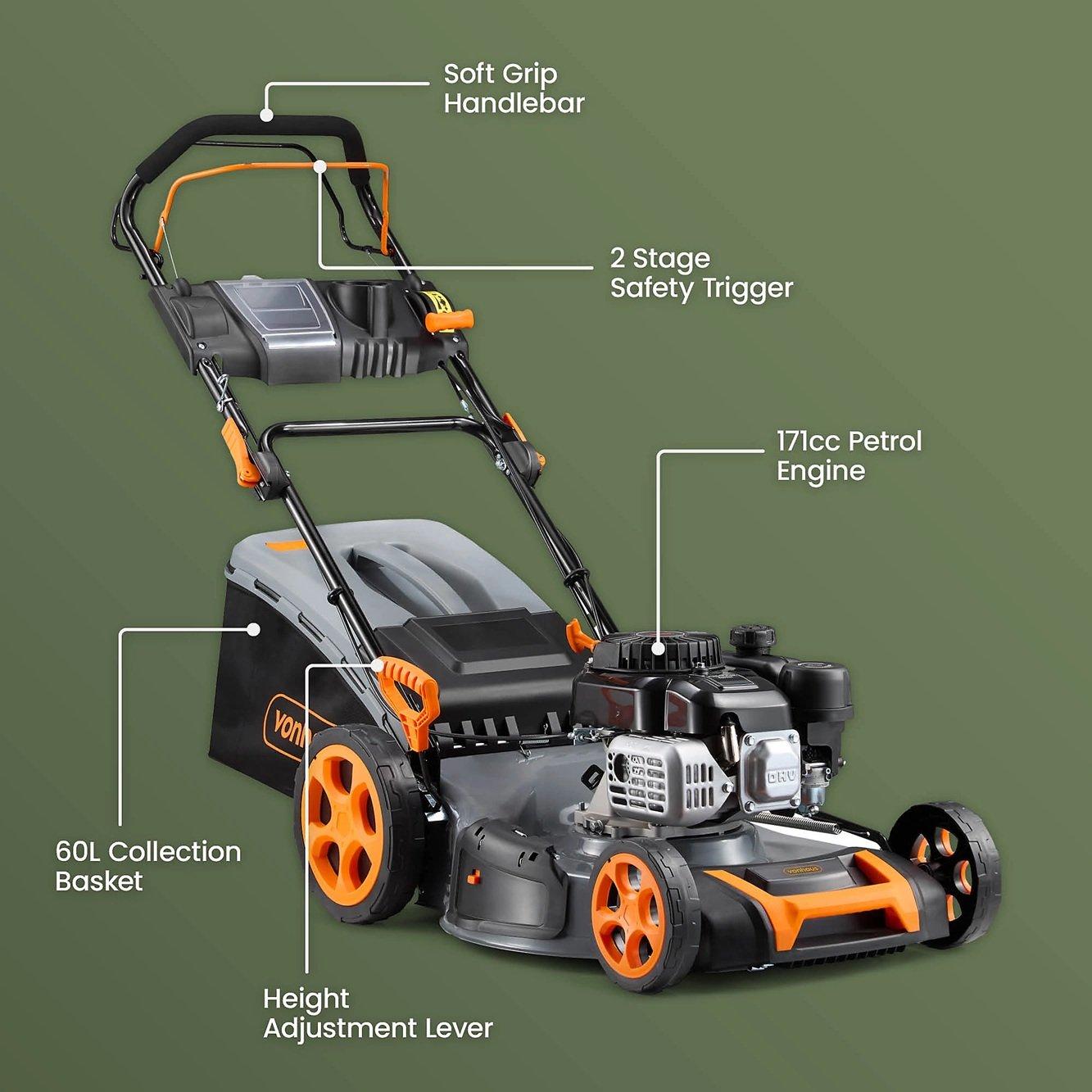 Orange - VonHaus - 171cc Petrol Lawn Mower - 7