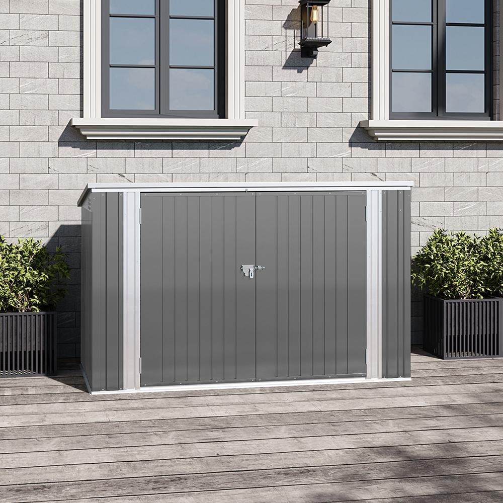 Grey - Breeins - Outdoor 7x3Fts Metal Bike Storage Shed Grey - 1