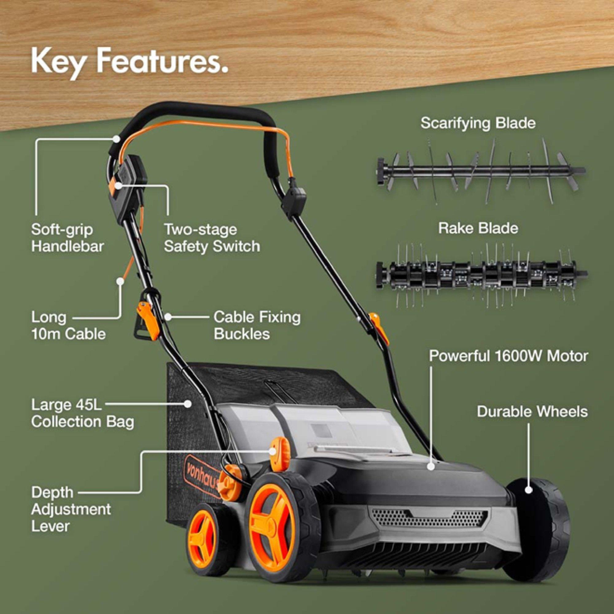 Grey - VonHaus - 2-in-1 Scarifier & Aerator 1600W - 3