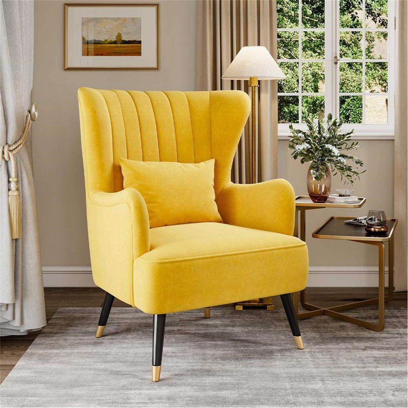 Yellow - Kabinet UK - Velvet Tufted Upholstered Armchair Yellow - 1