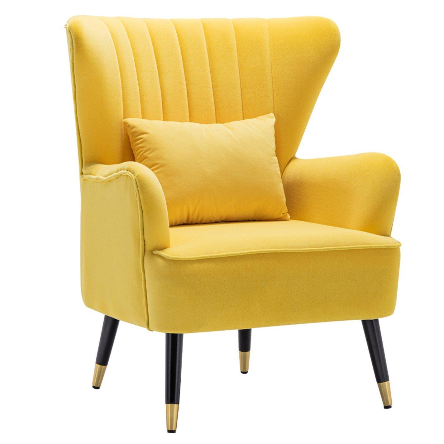 Yellow - Kabinet UK - Velvet Tufted Upholstered Armchair Yellow - 3