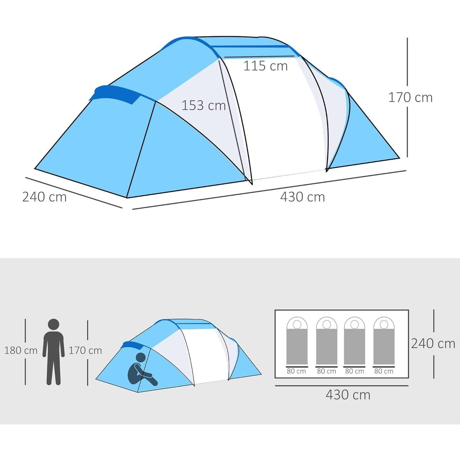 Blue - Outsunny - 4-6 Man Camping Tent with Two Bedroom - 5