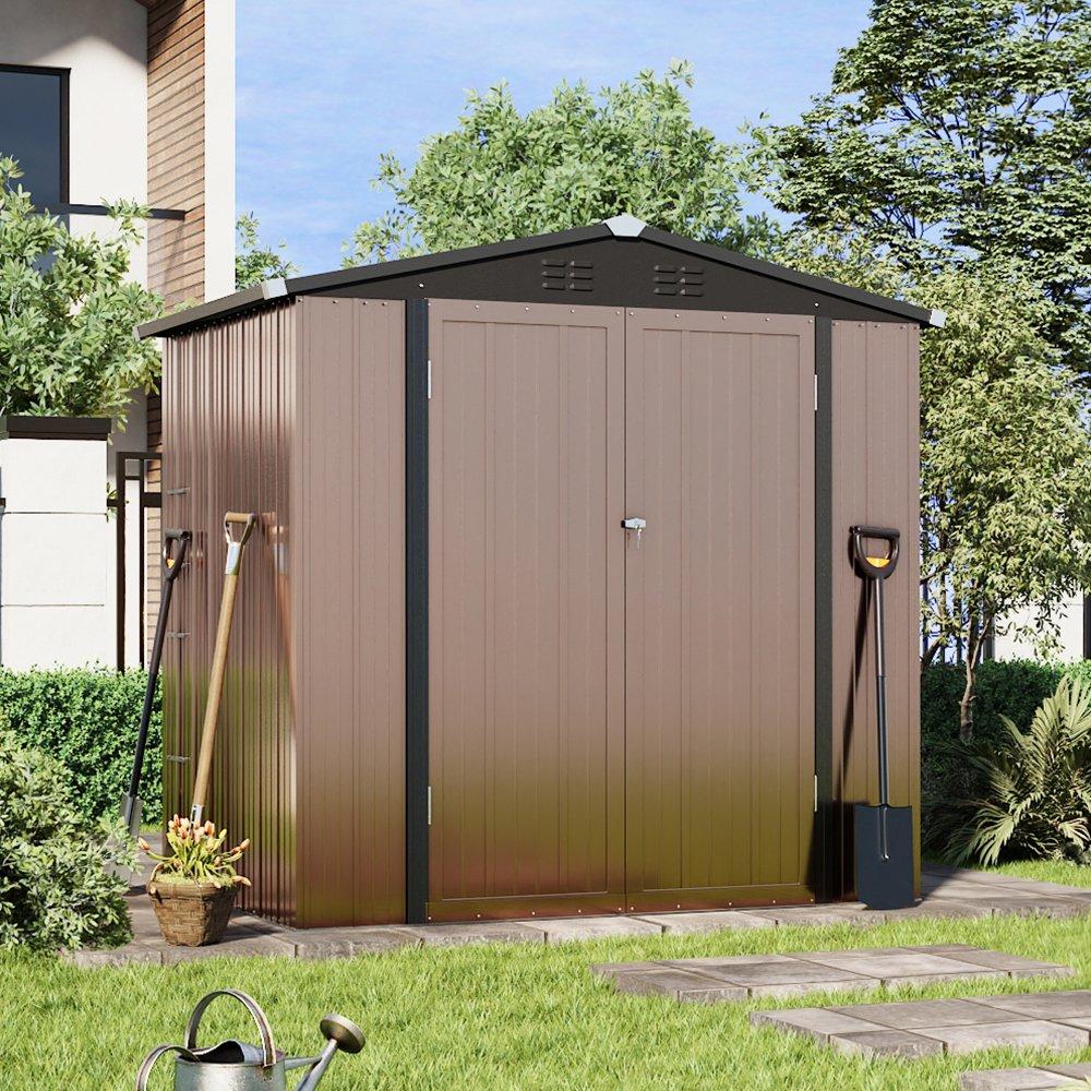 Brown - Breeins - Outdoor 4x6Fts Storage Metal Shed Brown - 1