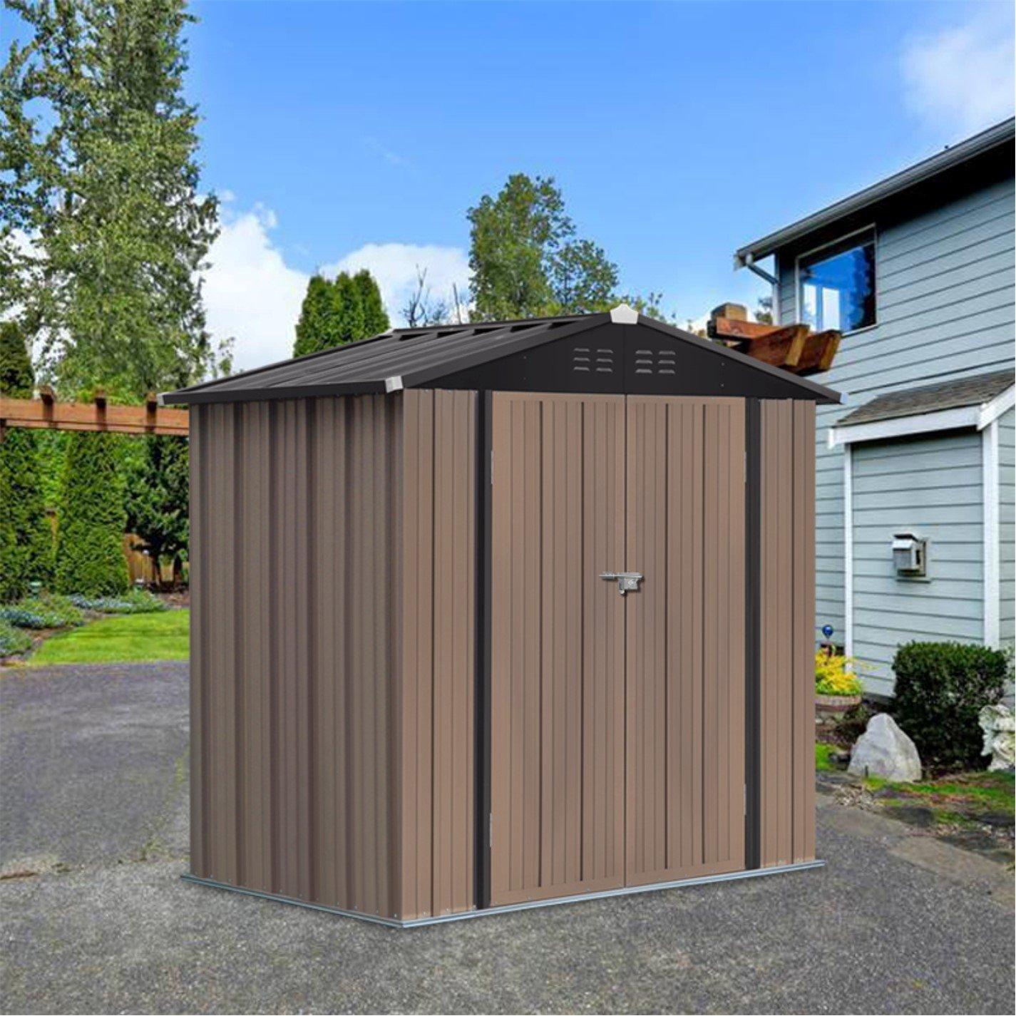 Brown - Breeins - Outdoor 4x6Fts Storage Metal Shed Brown - 5