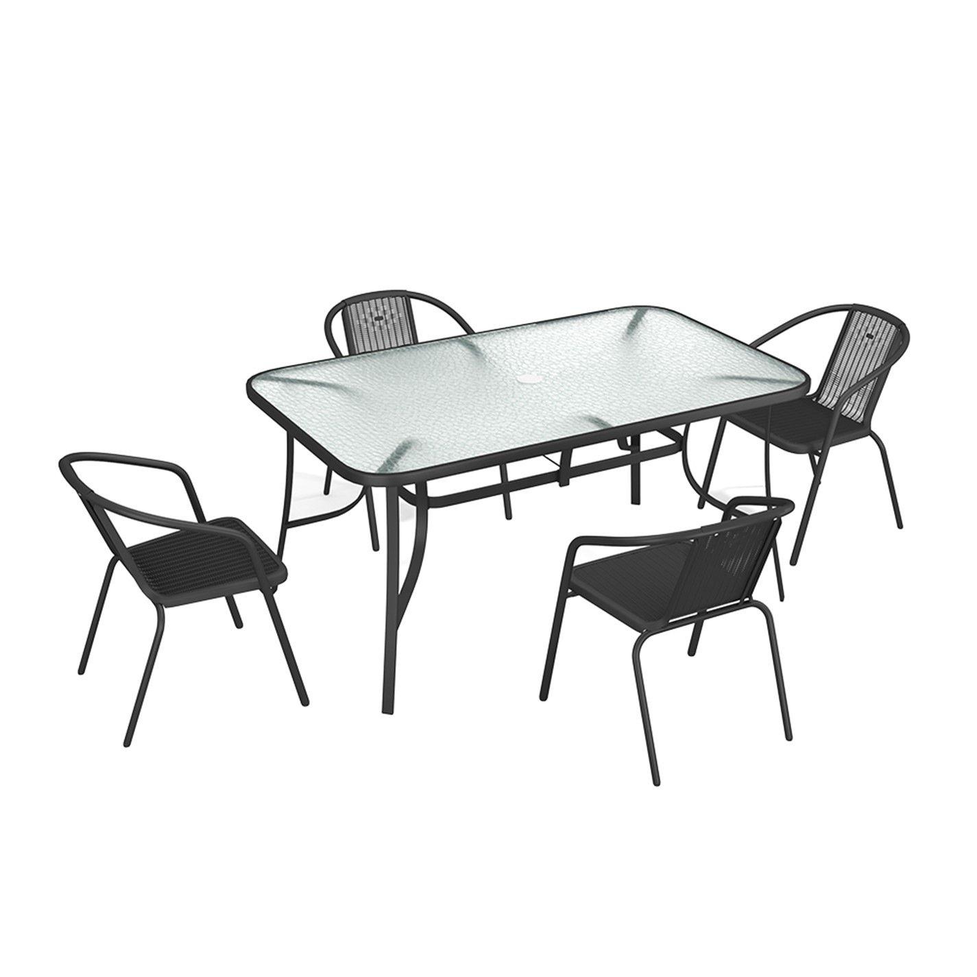 Black - Breeins - Tempered Rectangle Table with 4 Rattan Chairs - 3