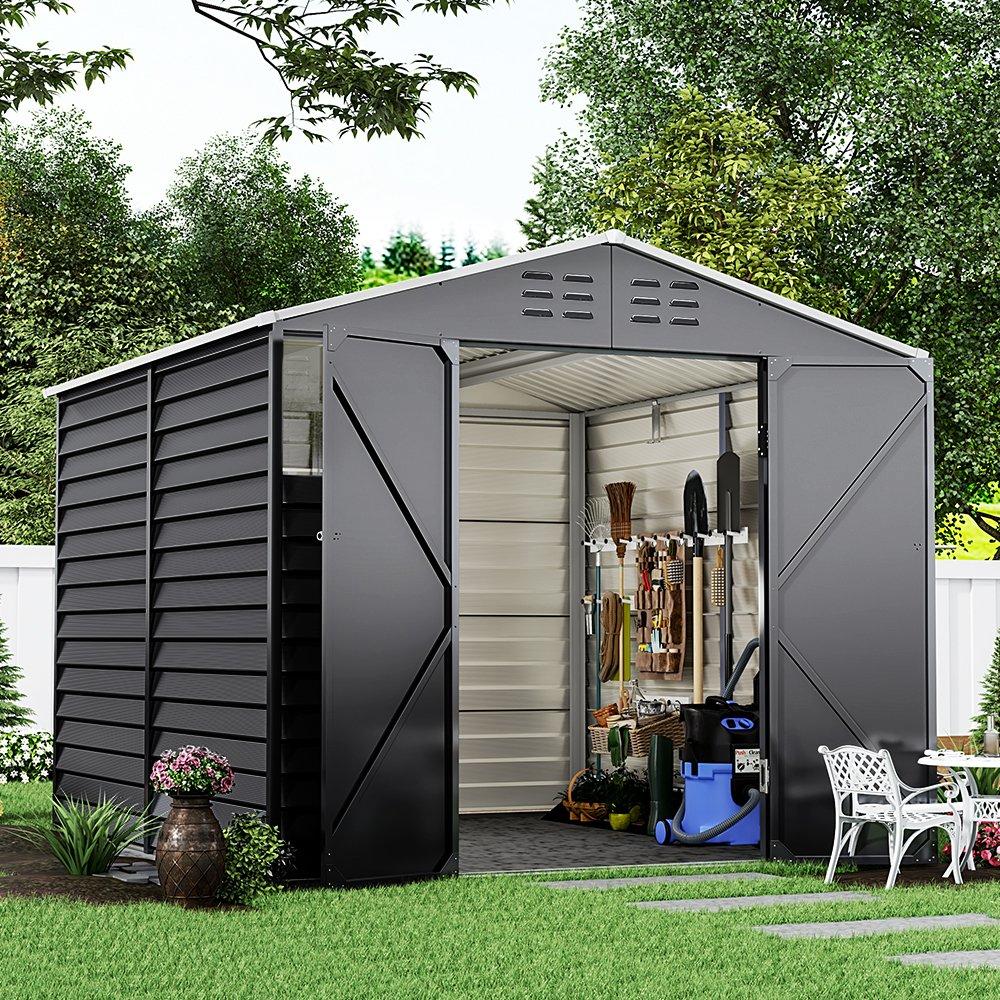 Black - Breeins - 8x8Fts Charcoal Steel Tool Shed Charcoal Black - 2