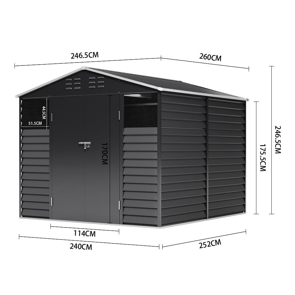 Black - Breeins - 8x8Fts Charcoal Steel Tool Shed Charcoal Black - 12