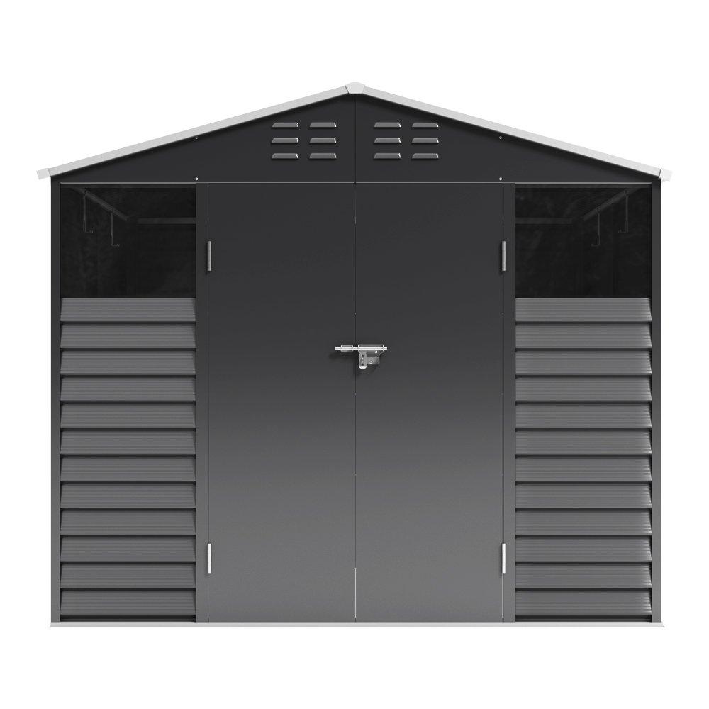 Black - Breeins - 8x8Fts Charcoal Steel Tool Shed Charcoal Black - 3