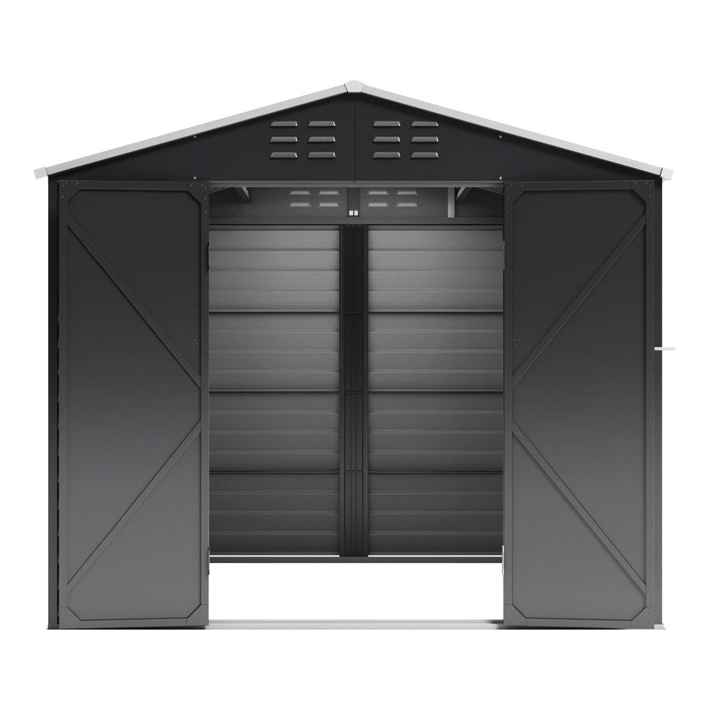 Black - Breeins - 8x8Fts Charcoal Steel Tool Shed Charcoal Black - 6