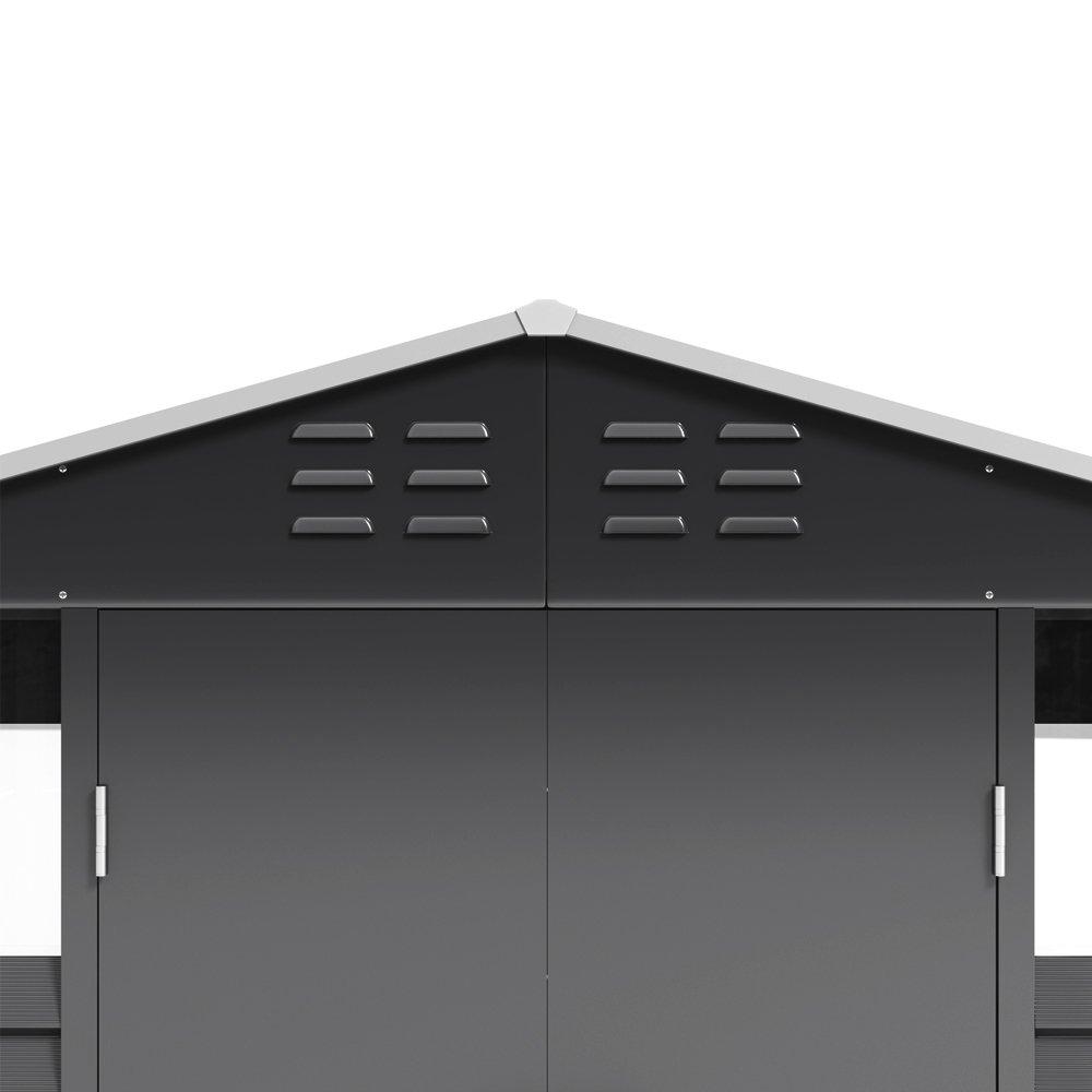 Black - Breeins - 8x8Fts Charcoal Steel Tool Shed Charcoal Black - 8