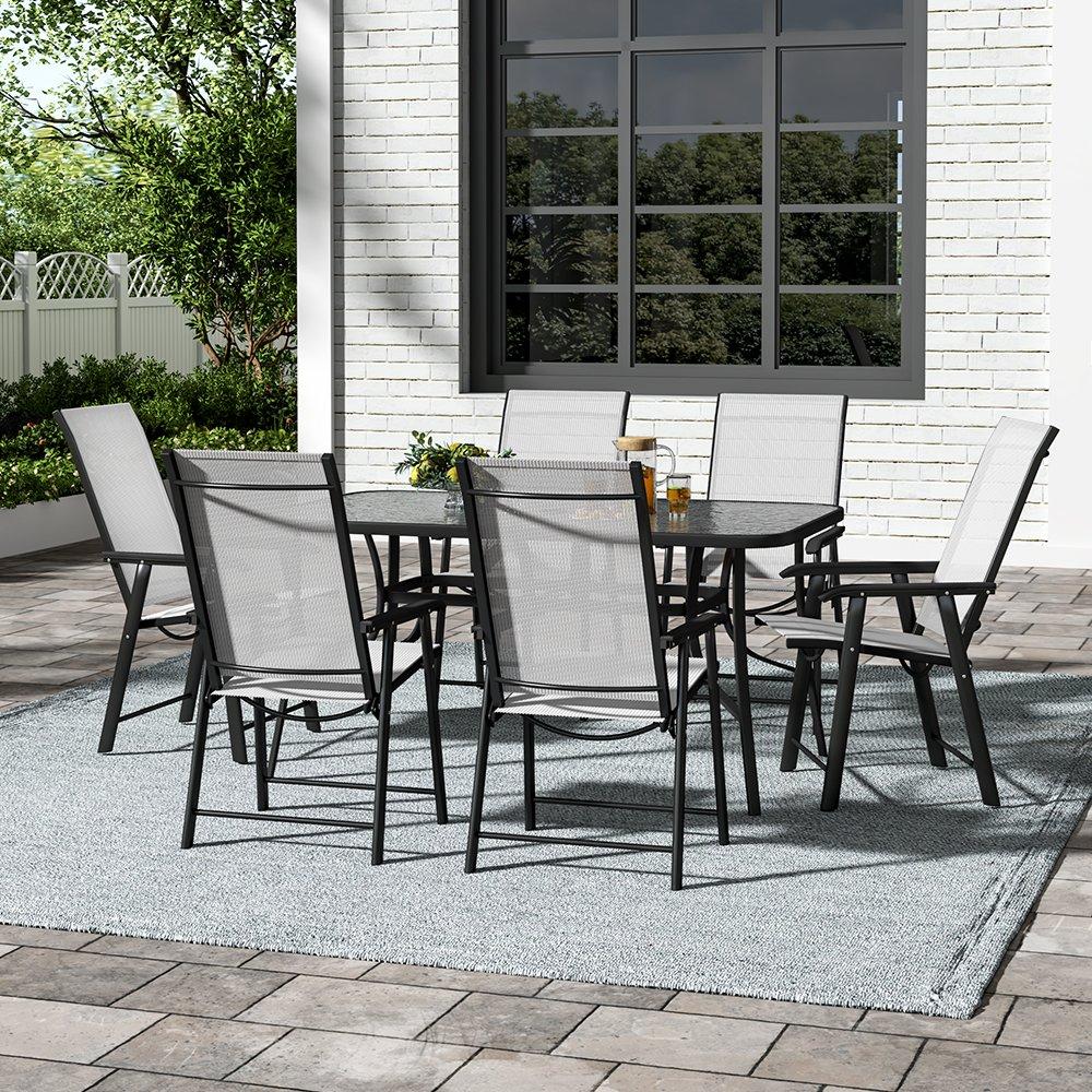 Black - Breeins - 1.5m Tempered Glass Table with 6 Foldable Chairs - 2