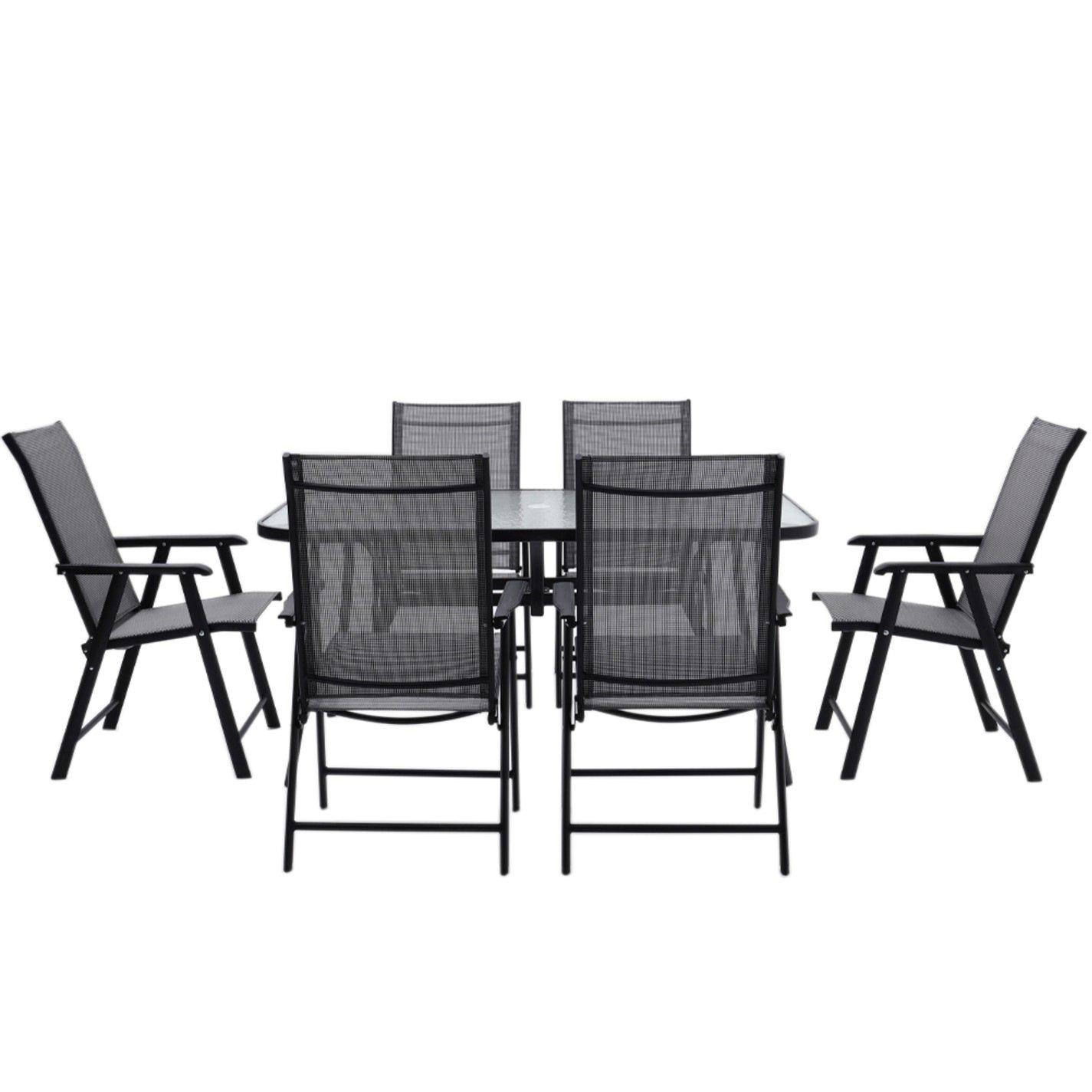 Black - Breeins - 1.5m Tempered Glass Table with 6 Foldable Chairs - 3