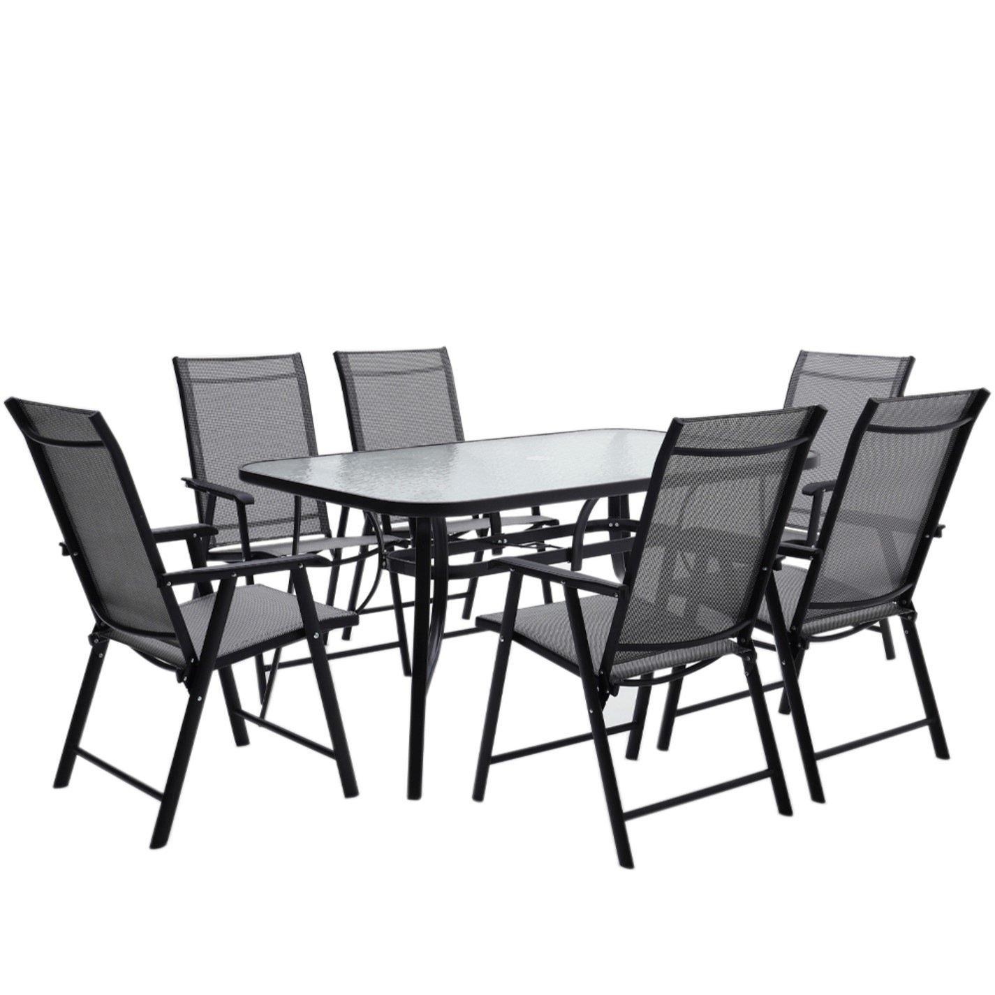 Black - Breeins - 1.5m Tempered Glass Table with 6 Foldable Chairs - 4