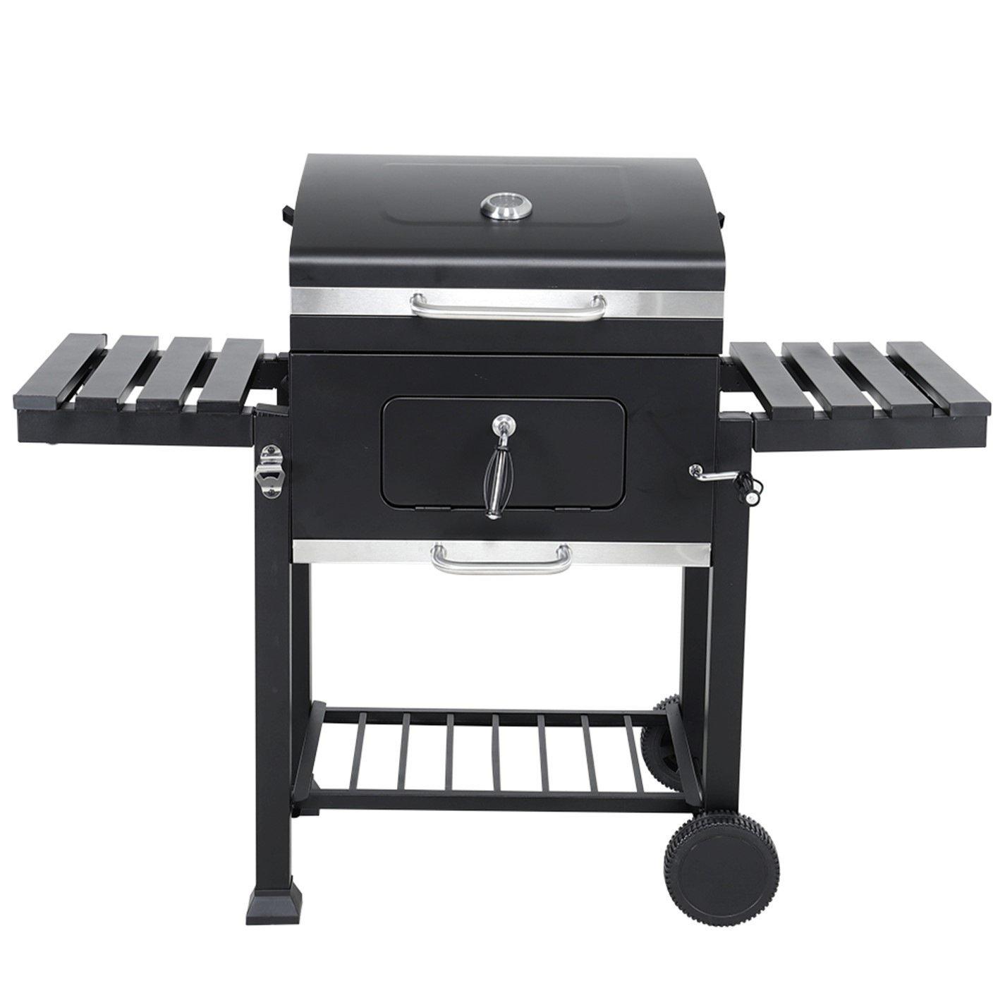 Black - Breeins - Outdoor Steel BBQ Grill with Side Shelves Black - 3