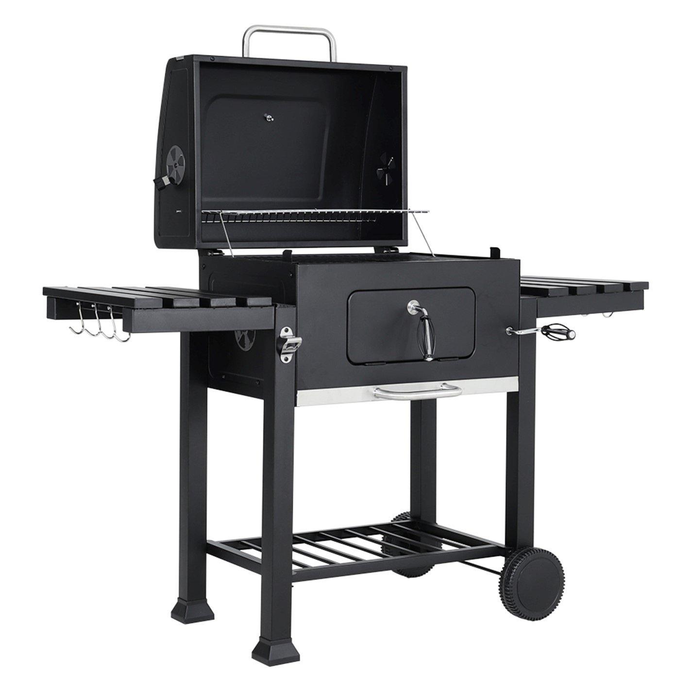 Black - Breeins - Outdoor Steel BBQ Grill with Side Shelves Black - 4