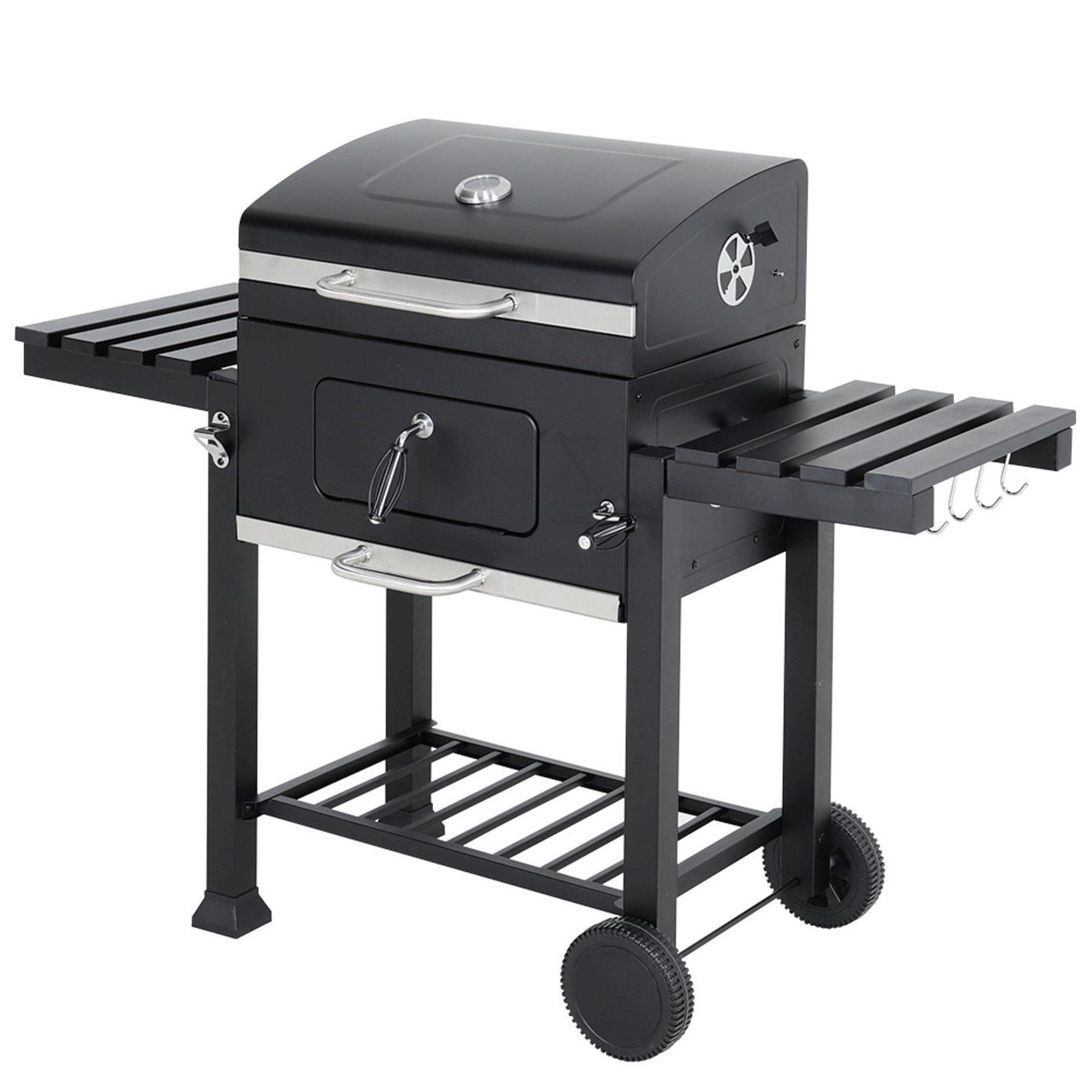 Black - Breeins - Outdoor Steel BBQ Grill with Side Shelves Black - 5