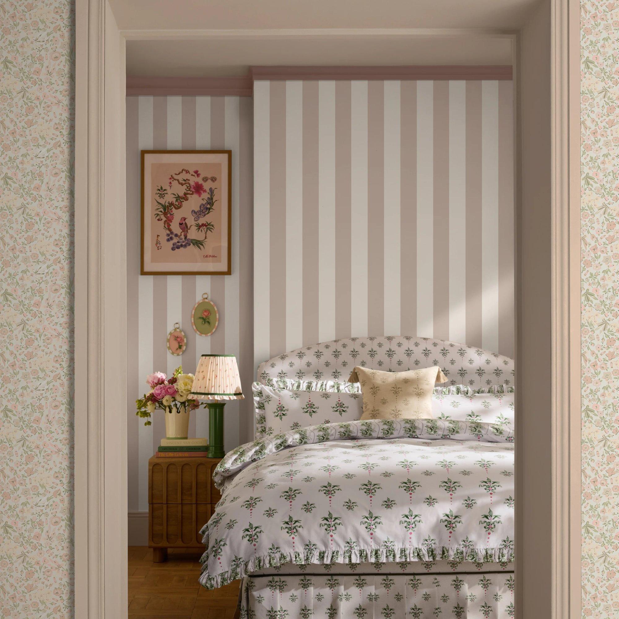 Rose Pink - Cath Kidston - Canopy Stripe Rose Pink and Cream Wallpaper - 2