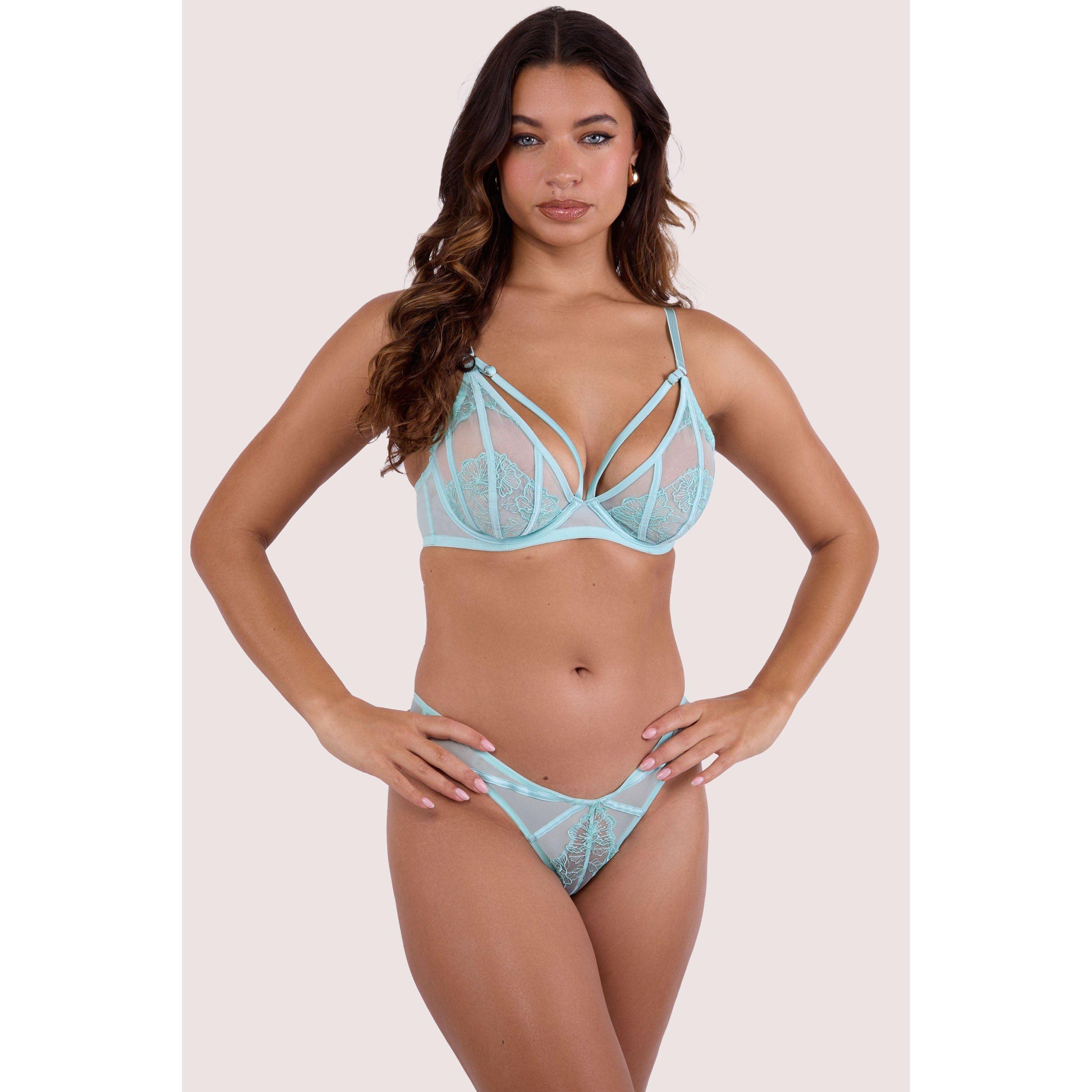 Aqua - Playful Promises - Valerie Aqua Embroidery & Mesh Plunge Bra - 4