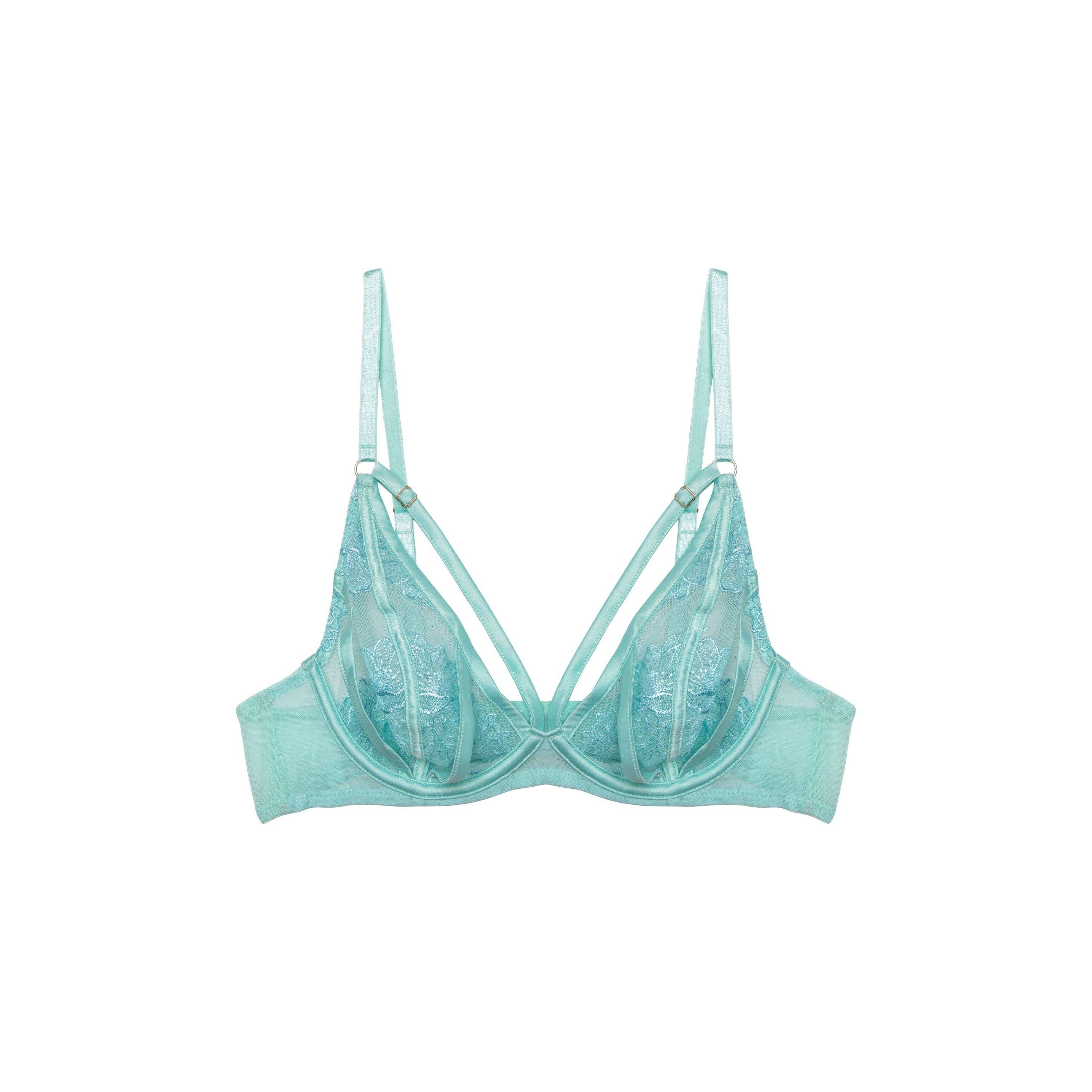 Aqua - Playful Promises - Valerie Aqua Embroidery & Mesh Plunge Bra - 8