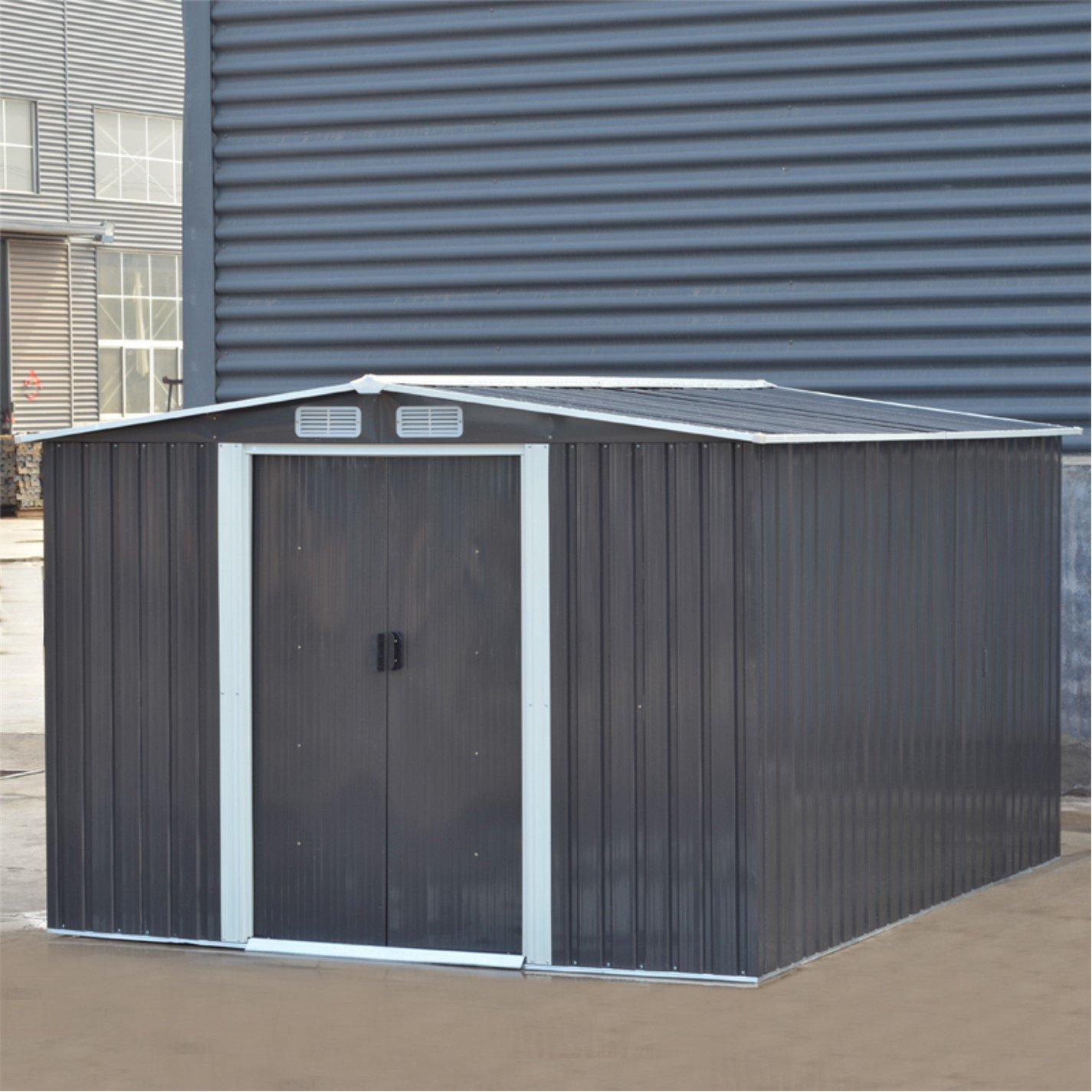 Black - Breeins - Outdoor 10x8Fts Metal Storage Shed, Charcoal Black - 2