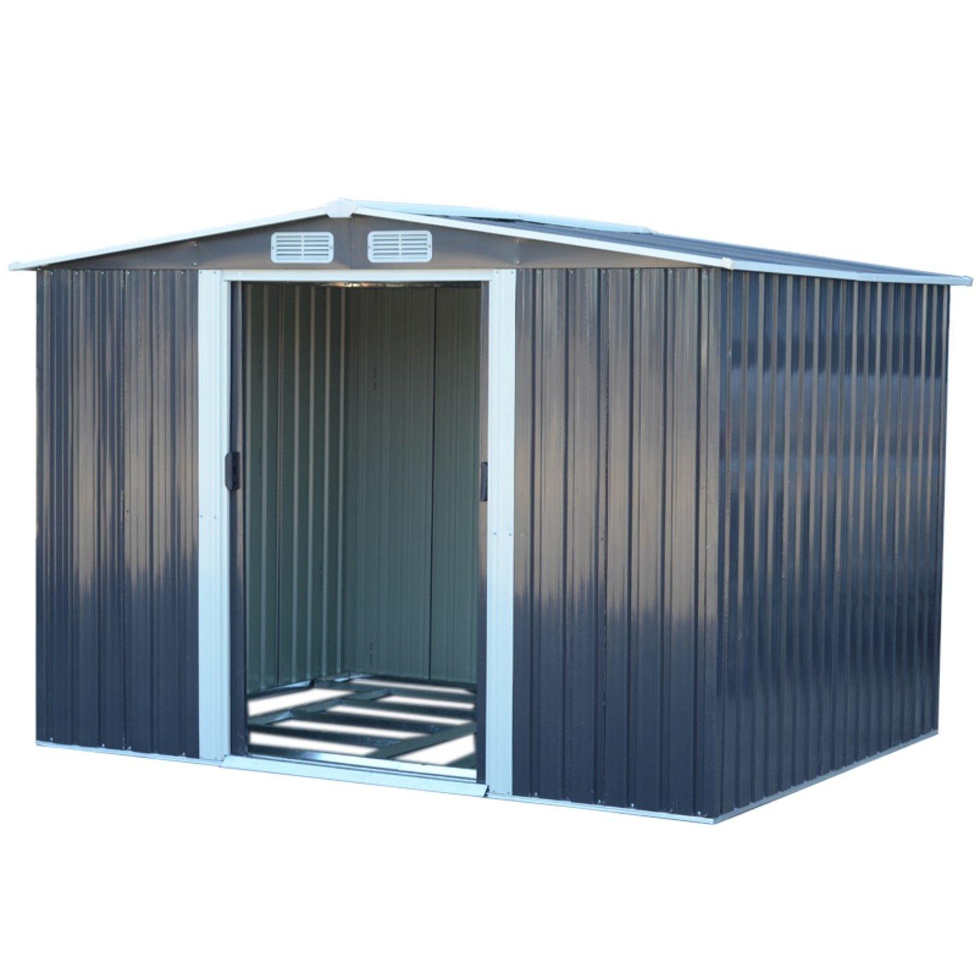 Black - Breeins - Outdoor 10x8Fts Metal Storage Shed, Charcoal Black - 3