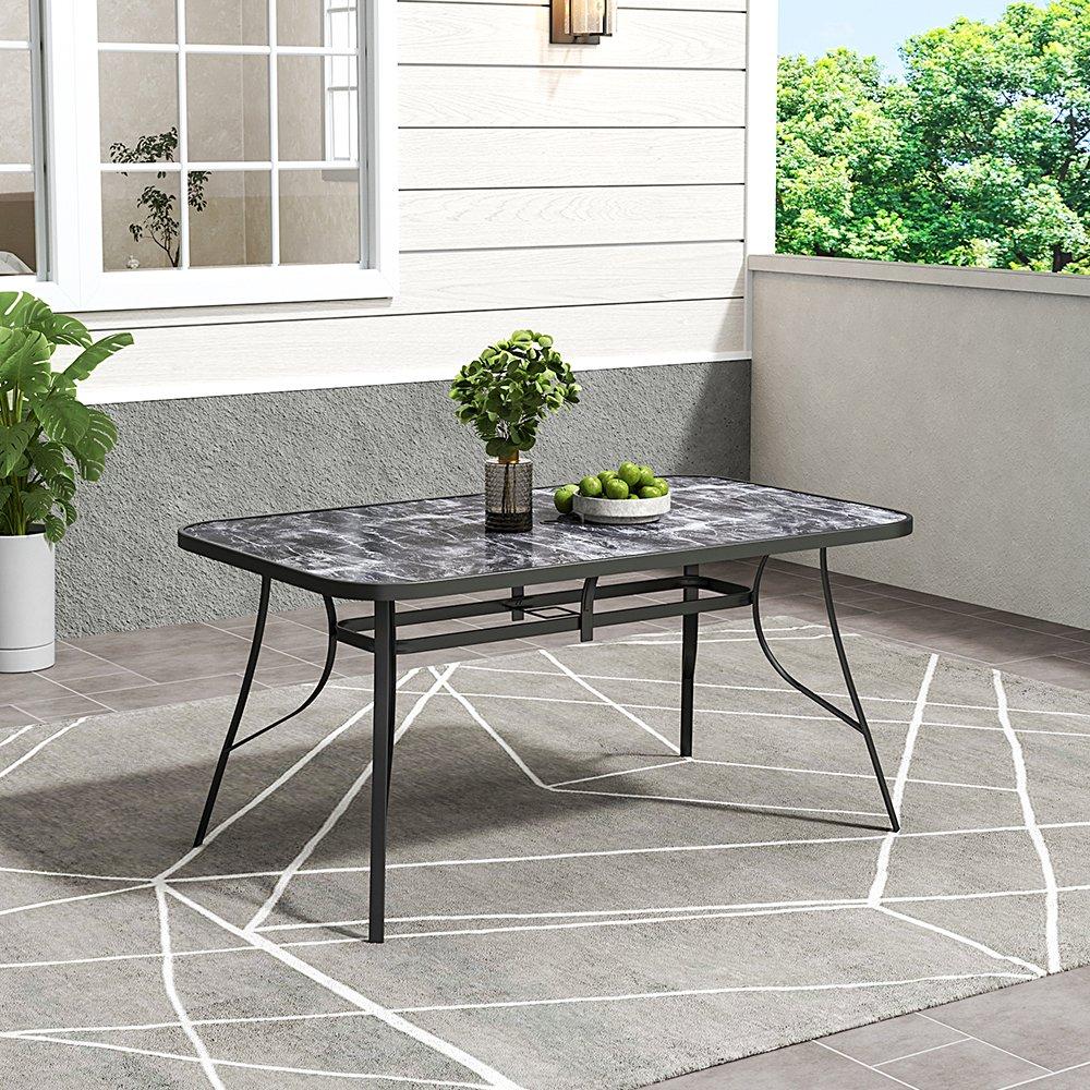 Breeins Garden Tempered Glass Marble Coffee Table Black