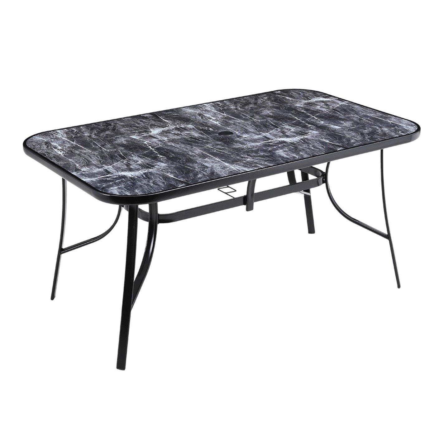 Black - Breeins - Garden Tempered Glass Marble Coffee Table Black - 4