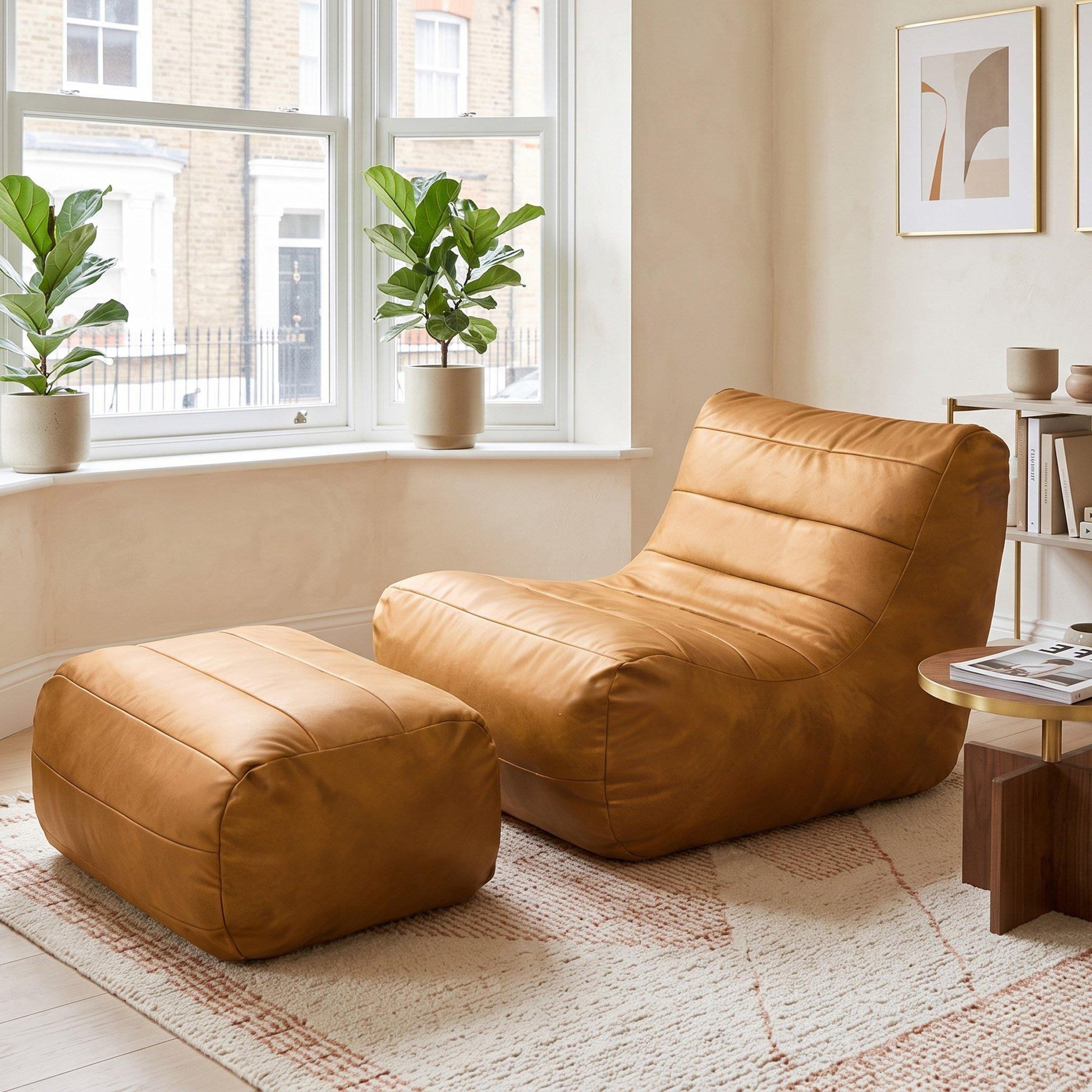 Brown - Urban Meuble - Bean Bag Faux Leather Lounge - 2