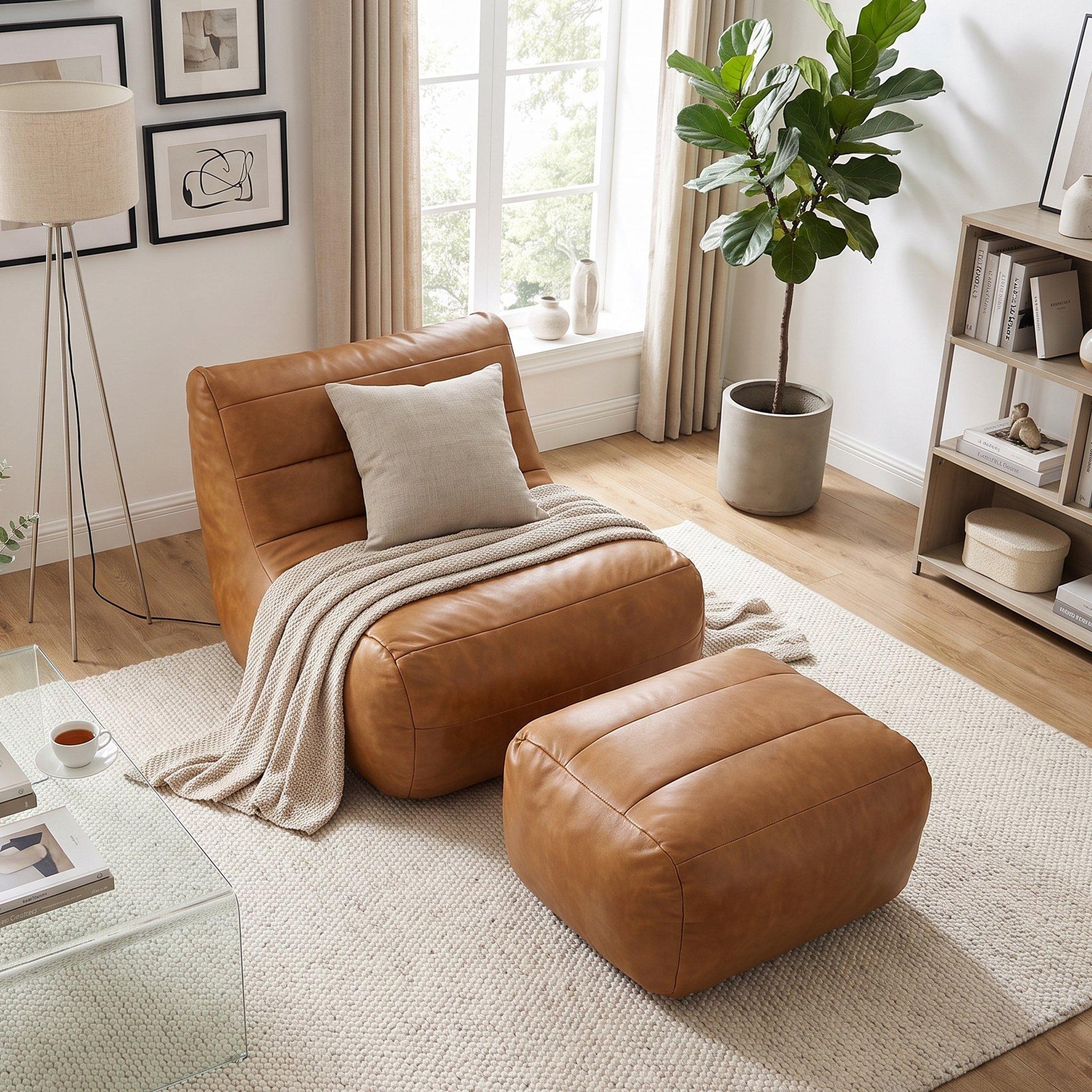 Brown - Urban Meuble - Bean Bag Faux Leather Lounge - 3