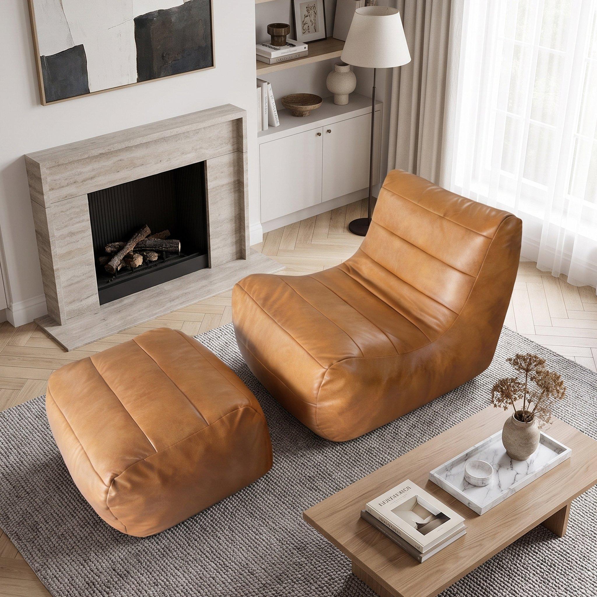 Brown - Urban Meuble - Bean Bag Faux Leather Lounge - 4