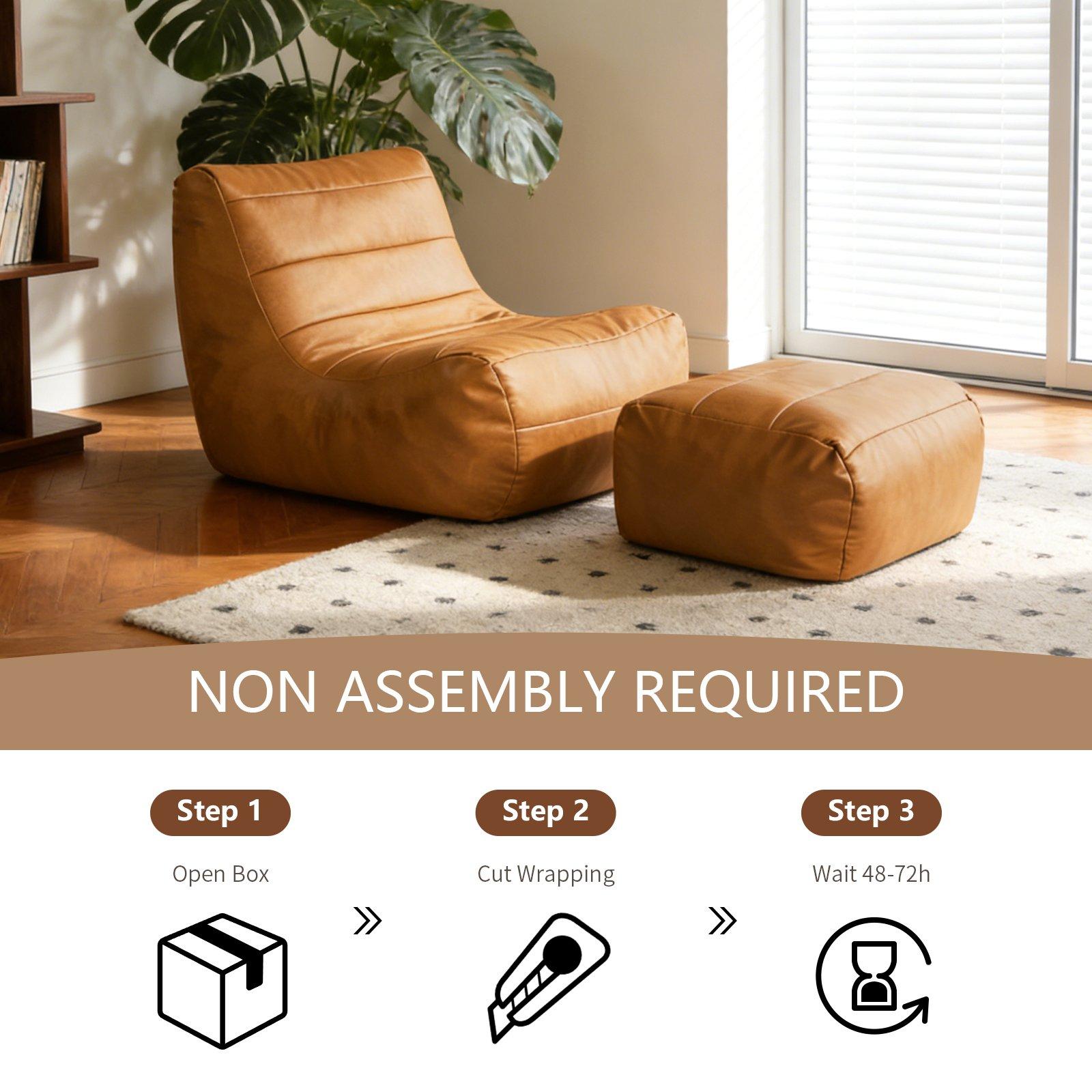 Brown - Urban Meuble - Bean Bag Faux Leather Lounge - 7