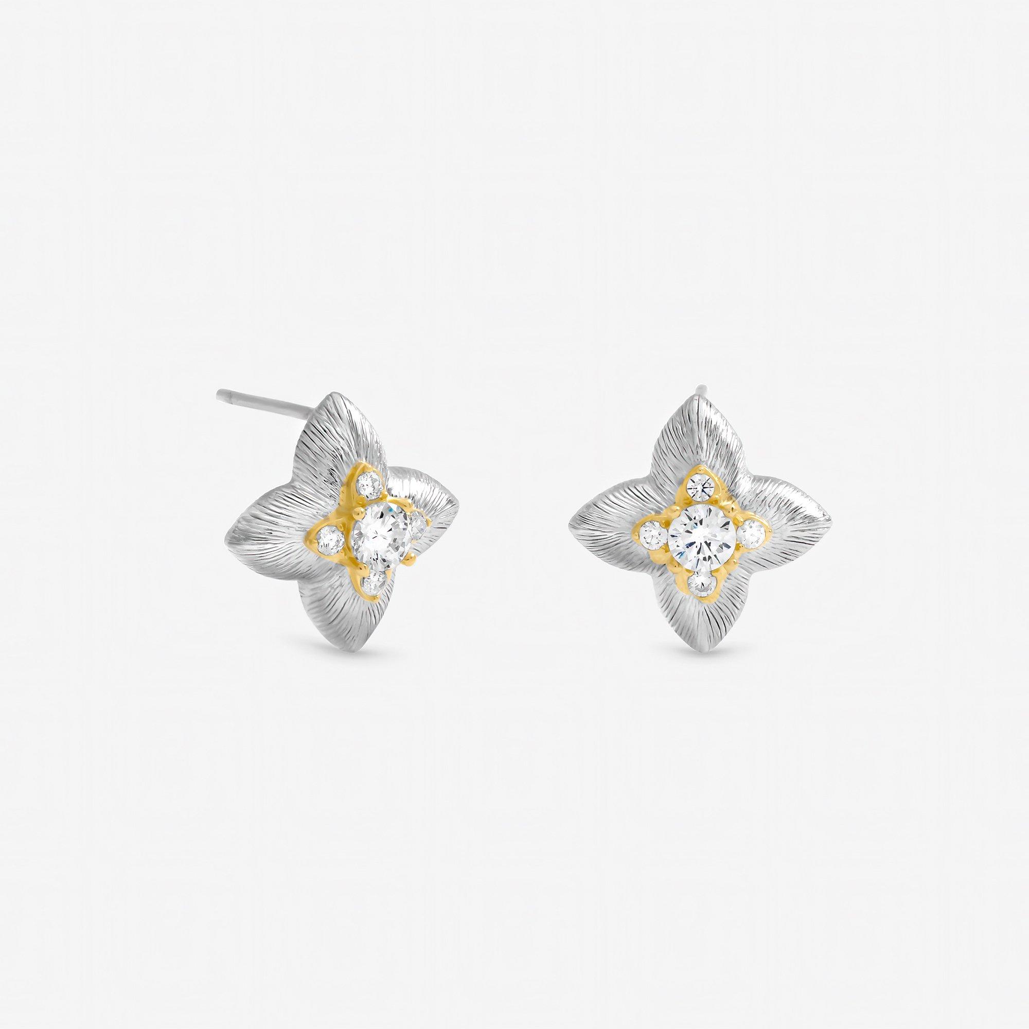 Jon Richard Women's Two Tone Cubic Zirconia Clover Studs - Gold