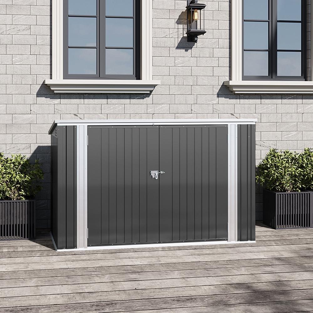 Black - Breeins - Outdoor 7x3Fts Metal Bike Shed Charcoal Black - 1