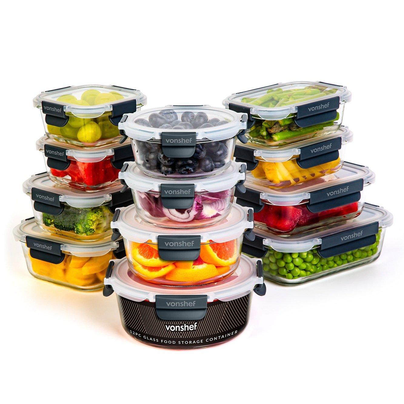 Clear - VonHaus - Glass Food Storage Containers – 12 Piece Set - 1