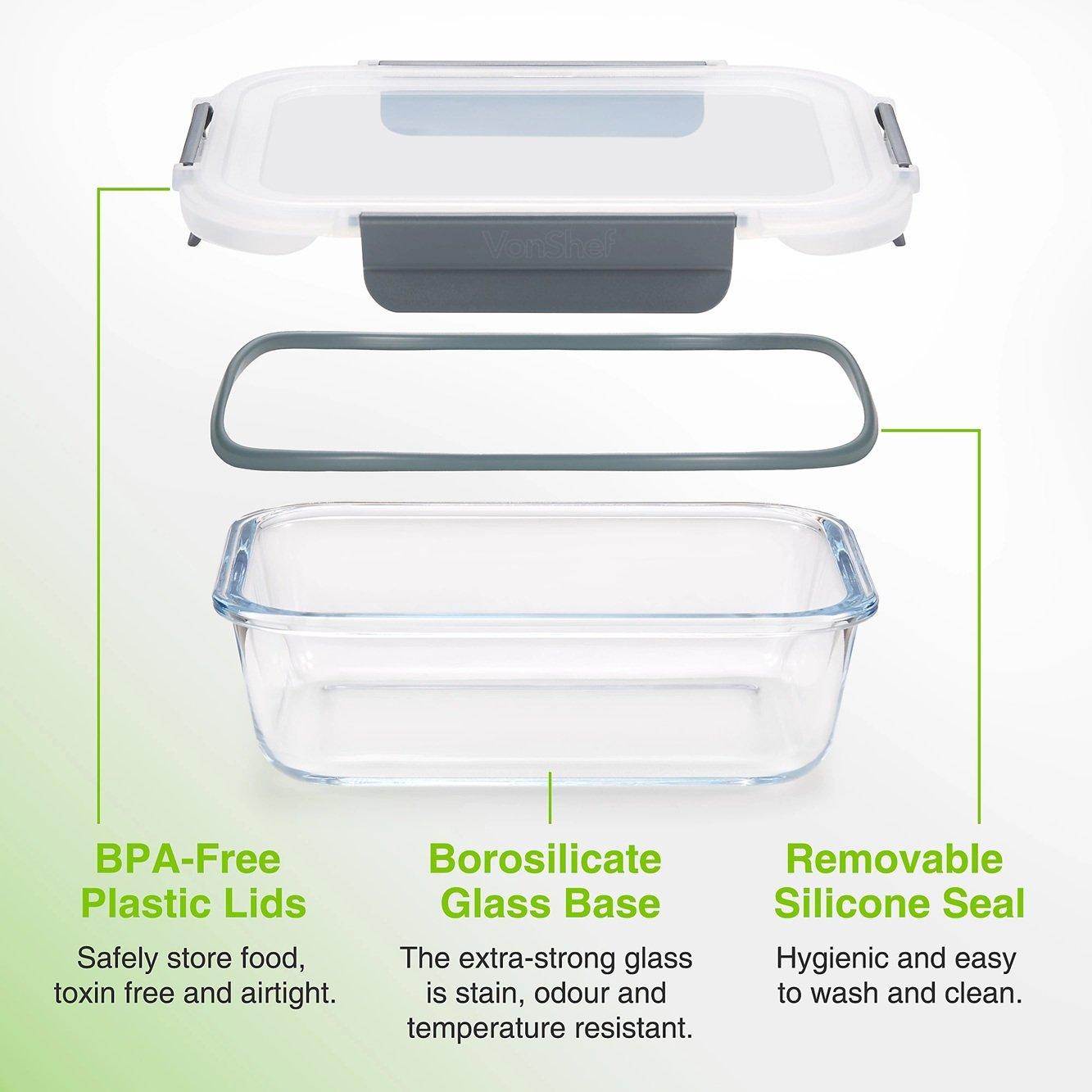 Clear - VonHaus - Glass Food Storage Containers – 12 Piece Set - 4