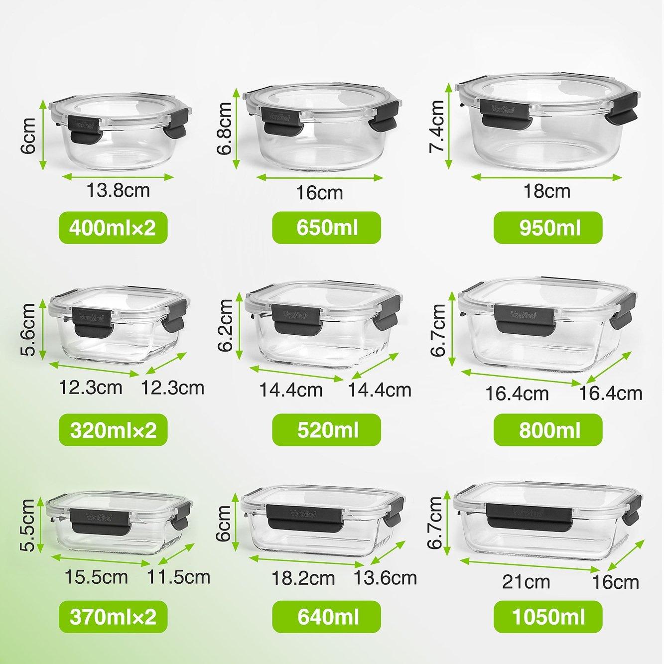 Clear - VonHaus - Glass Food Storage Containers – 12 Piece Set - 8