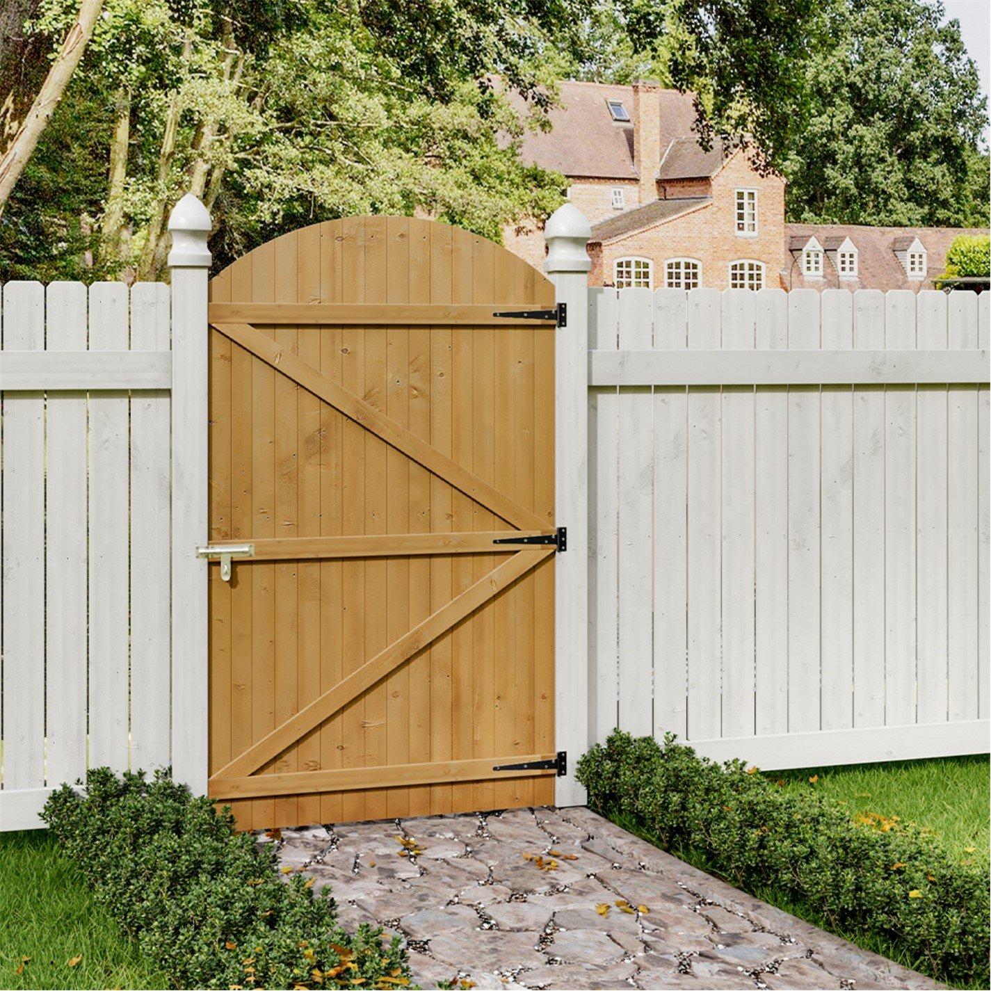 Brown - Breeins - 180cm H Braced Arch Top Pine Wooden Garden Gate - 1