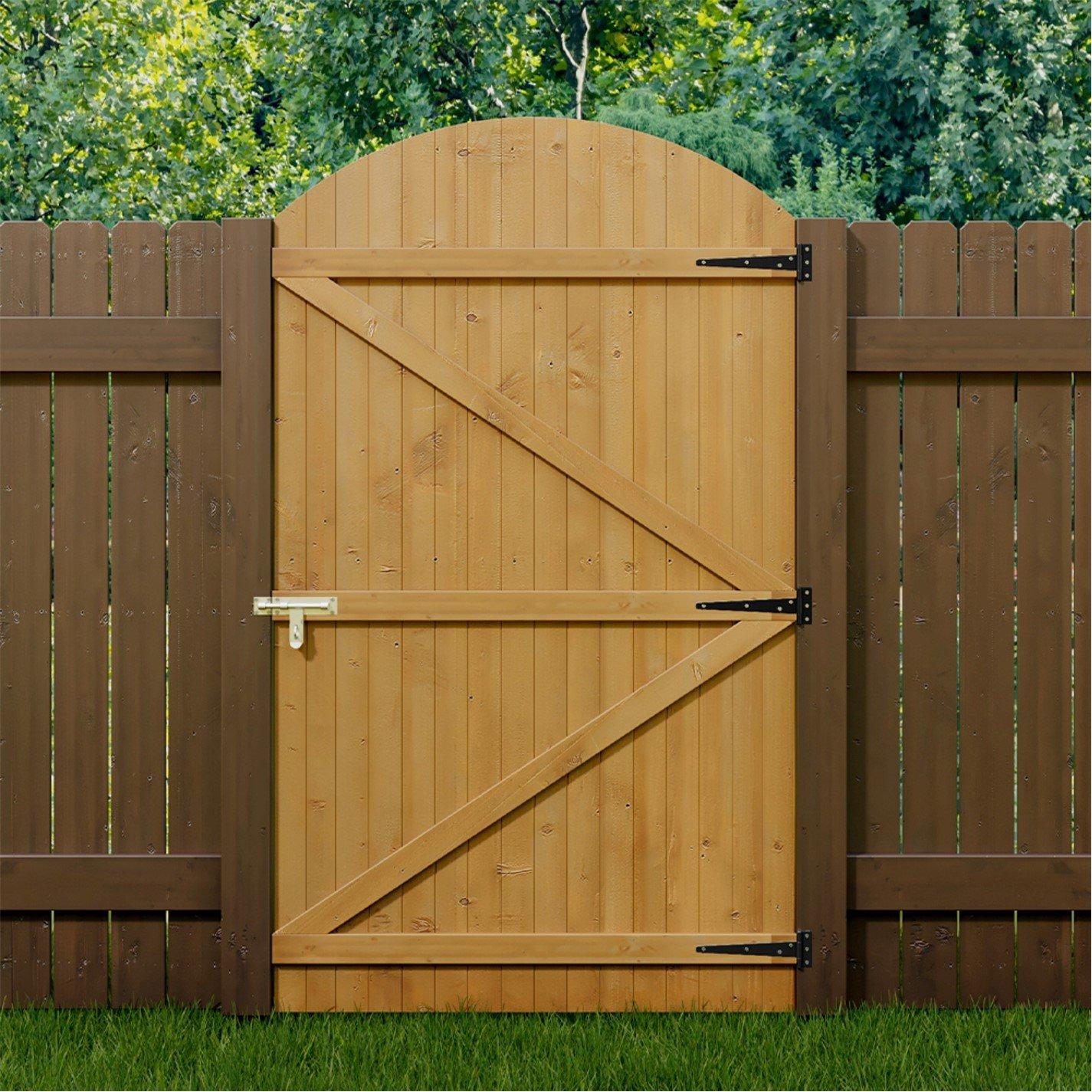 Brown - Breeins - 180cm H Braced Arch Top Pine Wooden Garden Gate - 5