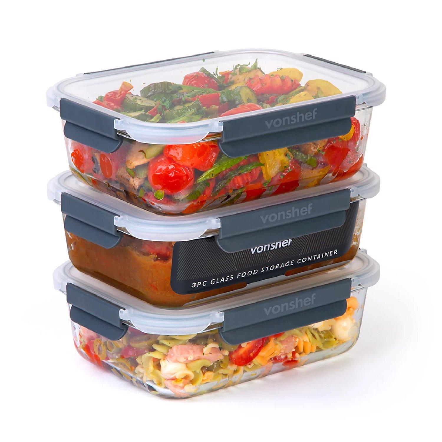 Clear - VonHaus - Glass Food Storage Containers – 3 Piece Set - 1