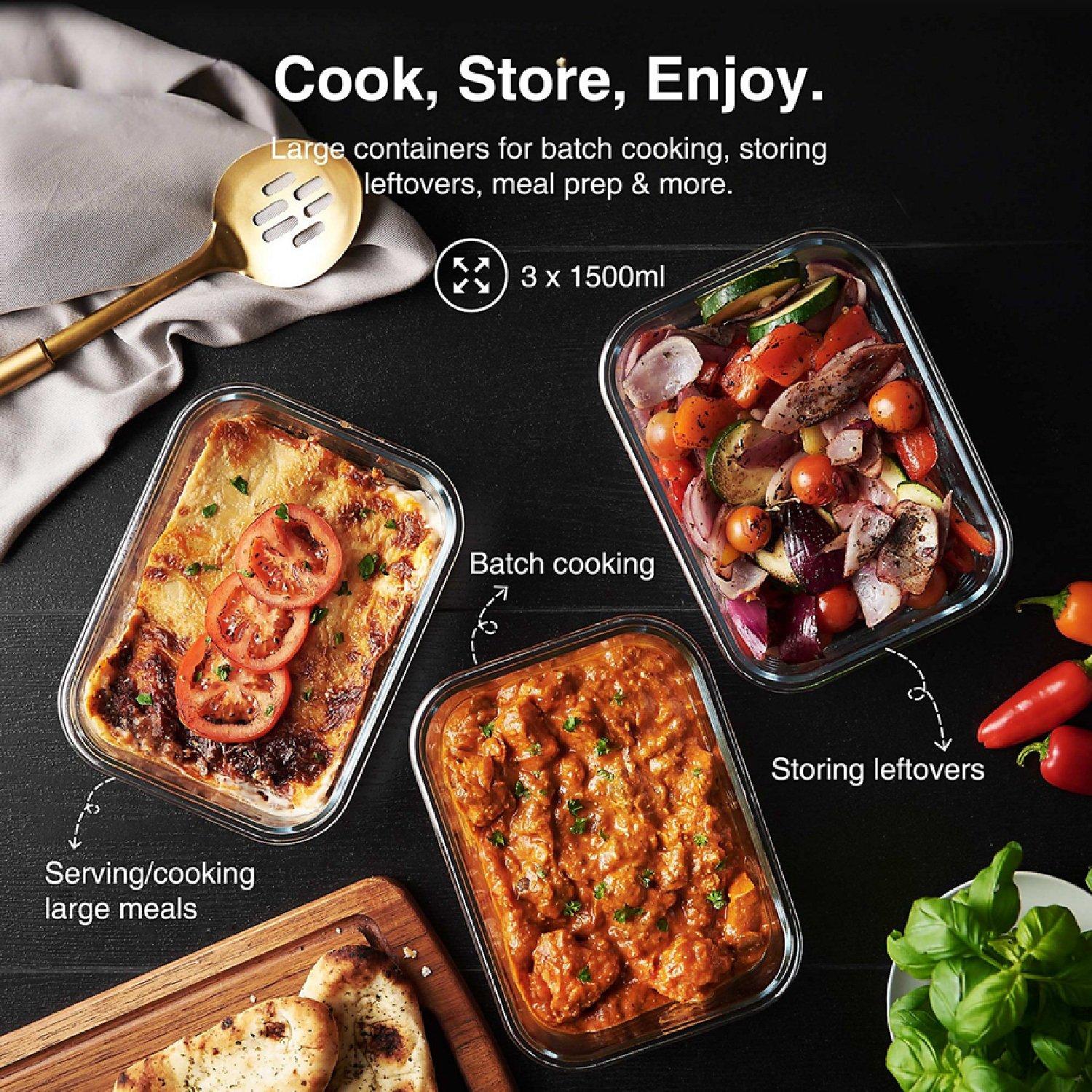 Clear - VonHaus - Glass Food Storage Containers – 3 Piece Set - 2