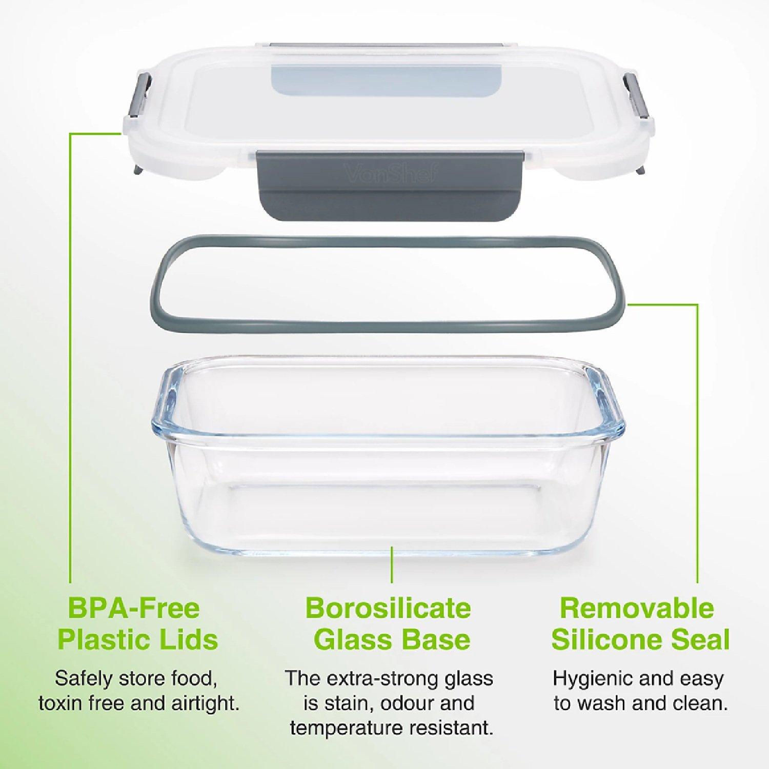 Clear - VonHaus - Glass Food Storage Containers – 3 Piece Set - 5