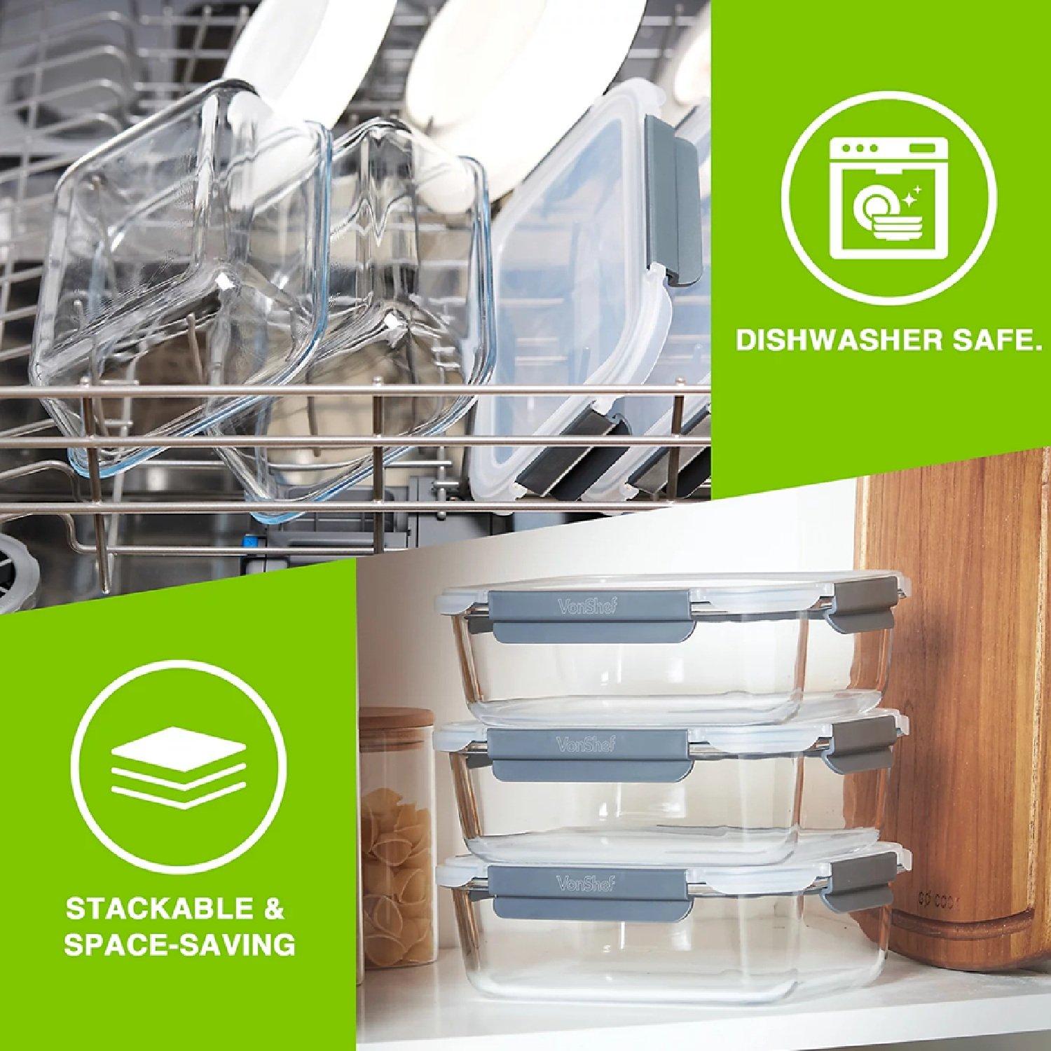 Clear - VonHaus - Glass Food Storage Containers – 3 Piece Set - 6