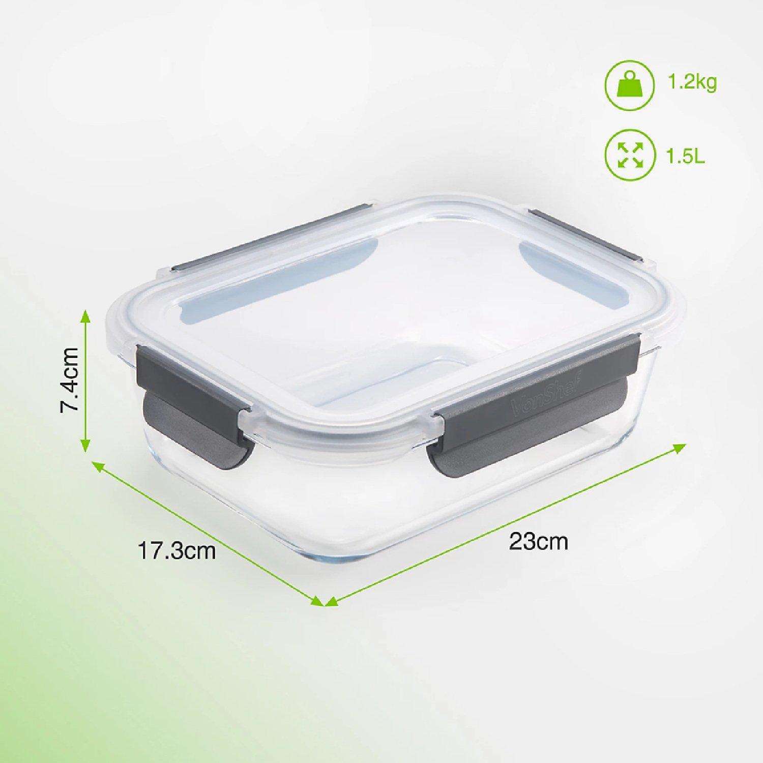 Clear - VonHaus - Glass Food Storage Containers – 3 Piece Set - 7