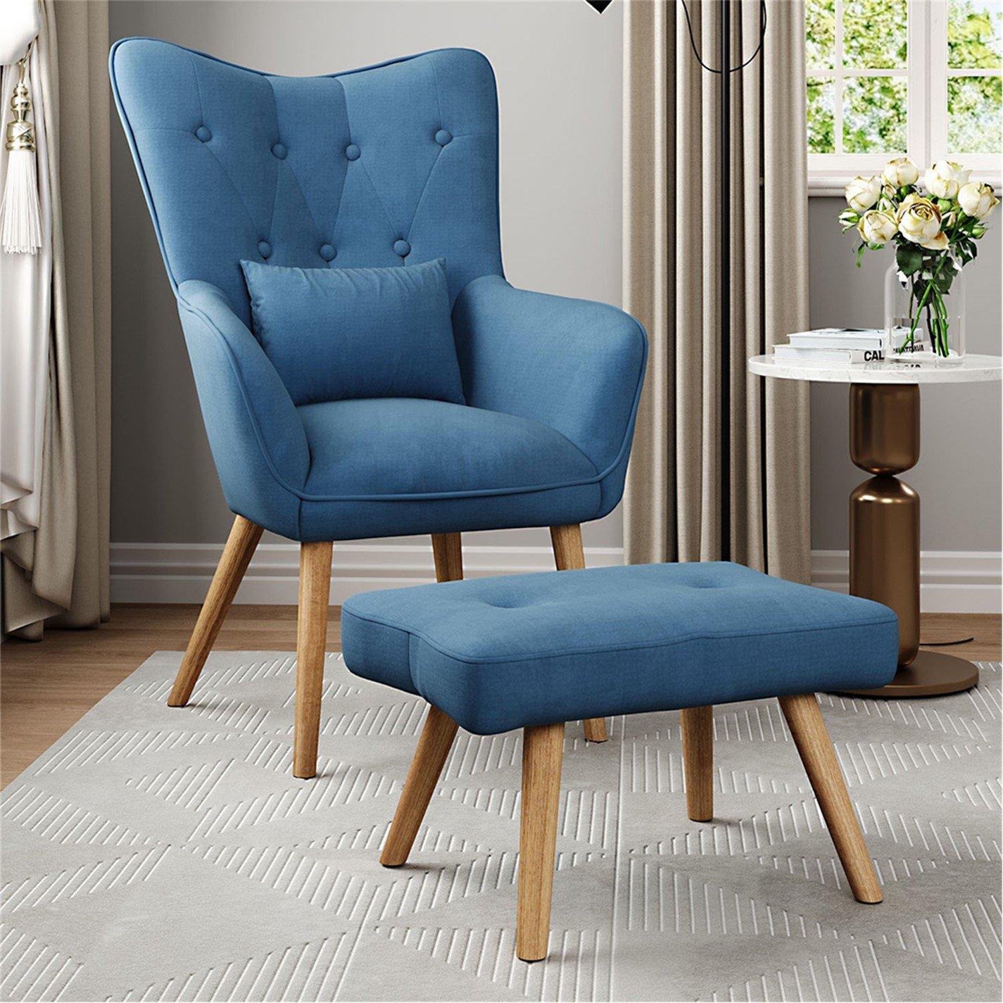 Kabinet Uk  Accent Upholstered Armchair With Footstool Blue - Large